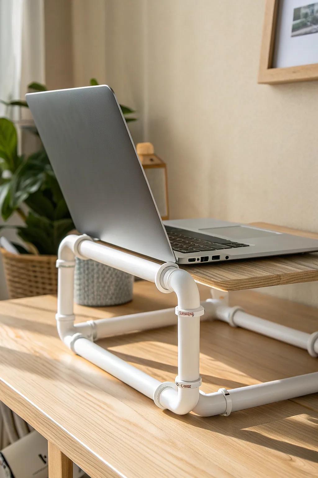 Elevate your workspace with this chic and edgy PVC pipe laptop stand—where minimalism meets industrial flair.
