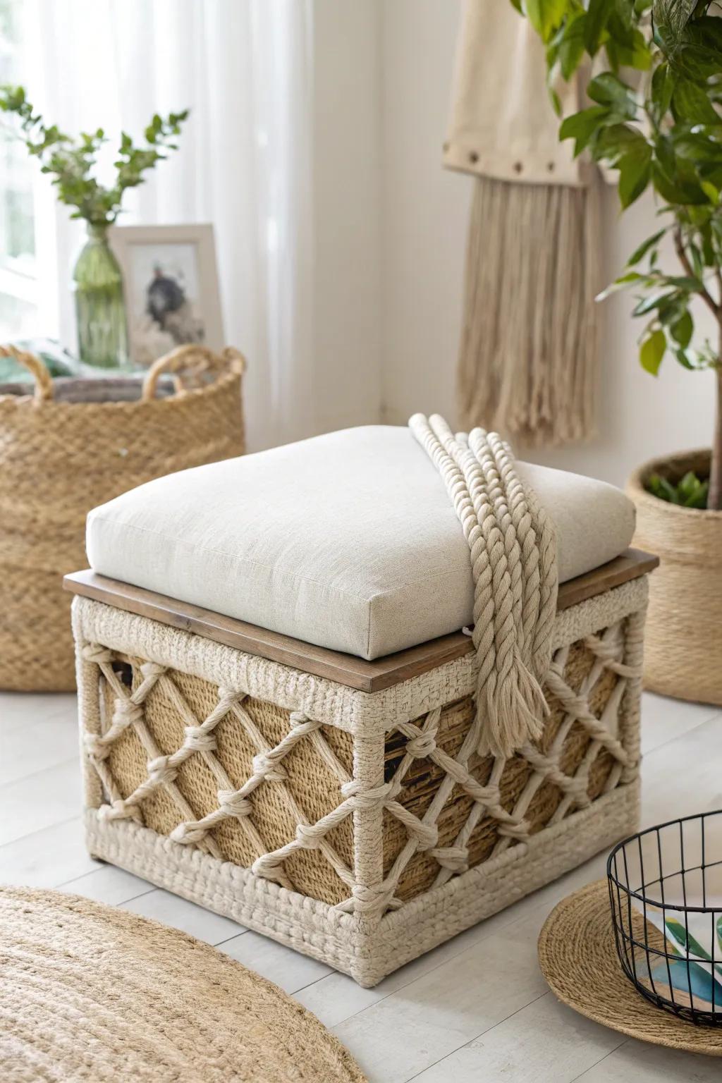 Transform your space with a charming DIY milk crate ottoman, blending storage and style effortlessly.