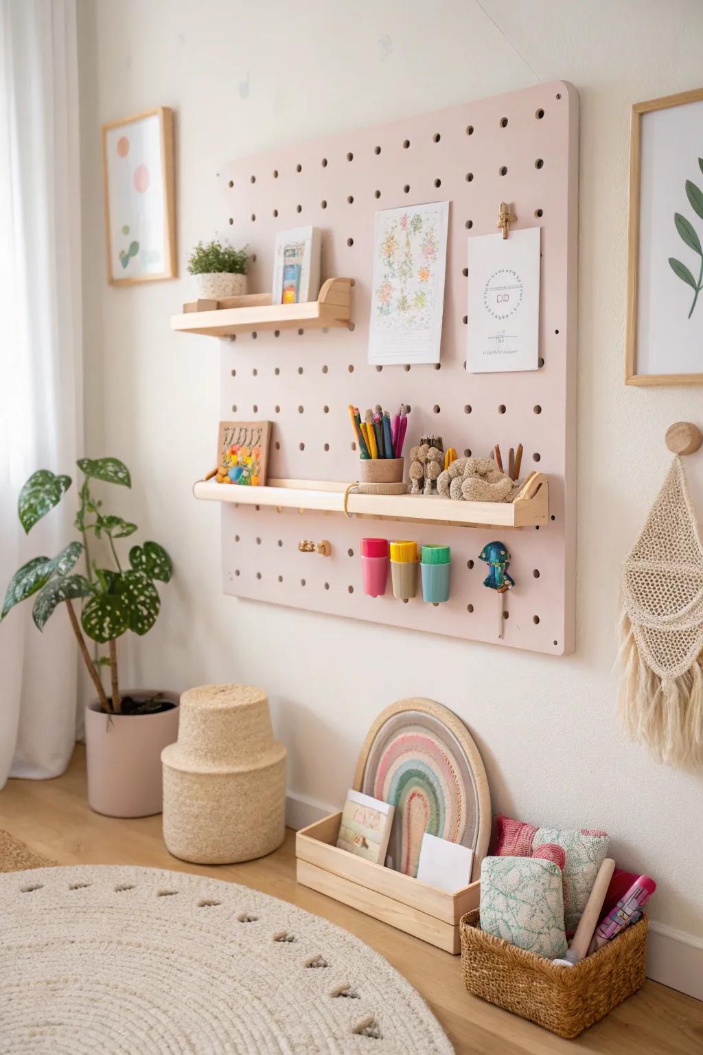 Keep your toddler's creativity within reach with a charming pegboard organizer. Perfect for a stylish and tidy room!
