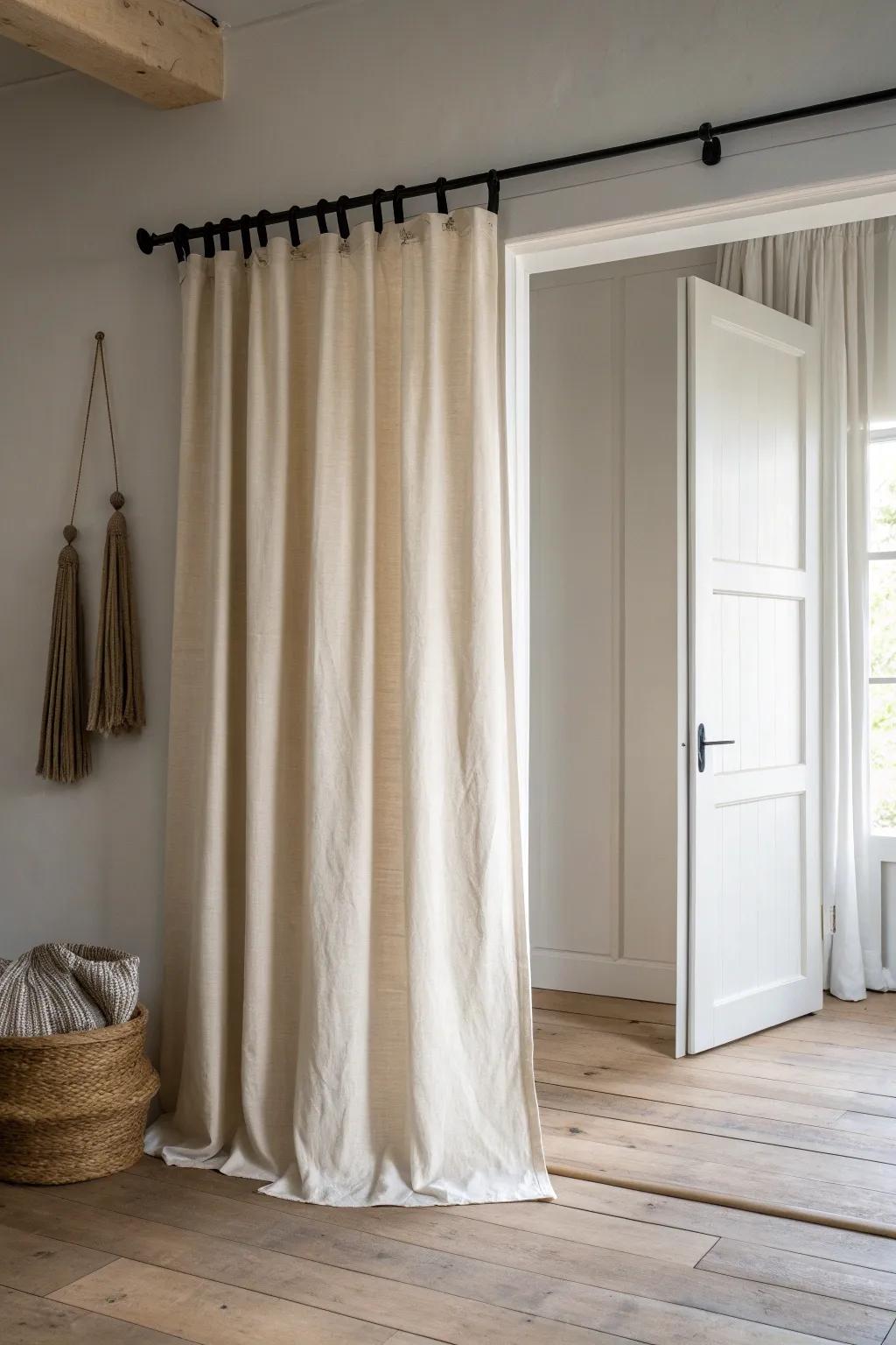 Hang doorway curtains to the ceiling for an instant floor-to-ceiling, taller-room effect.