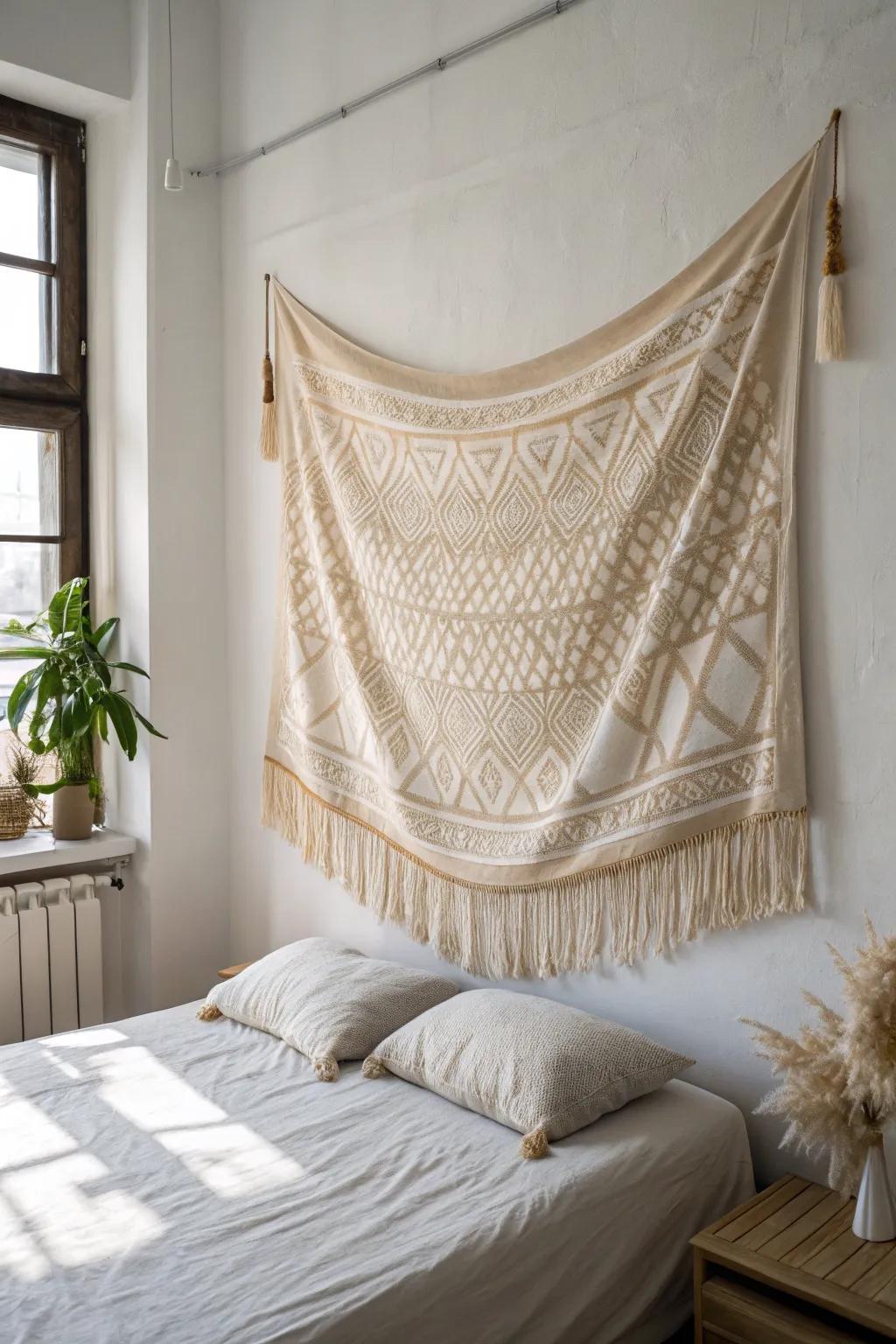 One oversized wall hanging instantly elevates a girl dorm—minimal, warm, and beautifully crafted.