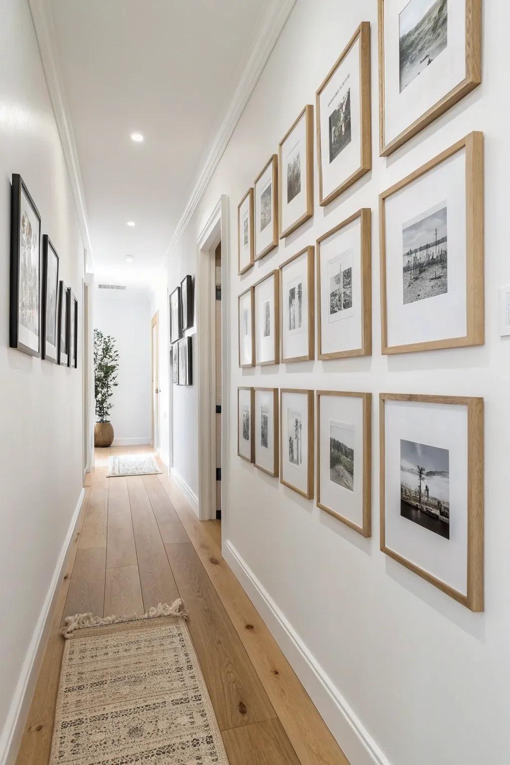 Hang a gallery wall higher to draw the eye up and make a small entryway feel taller.
