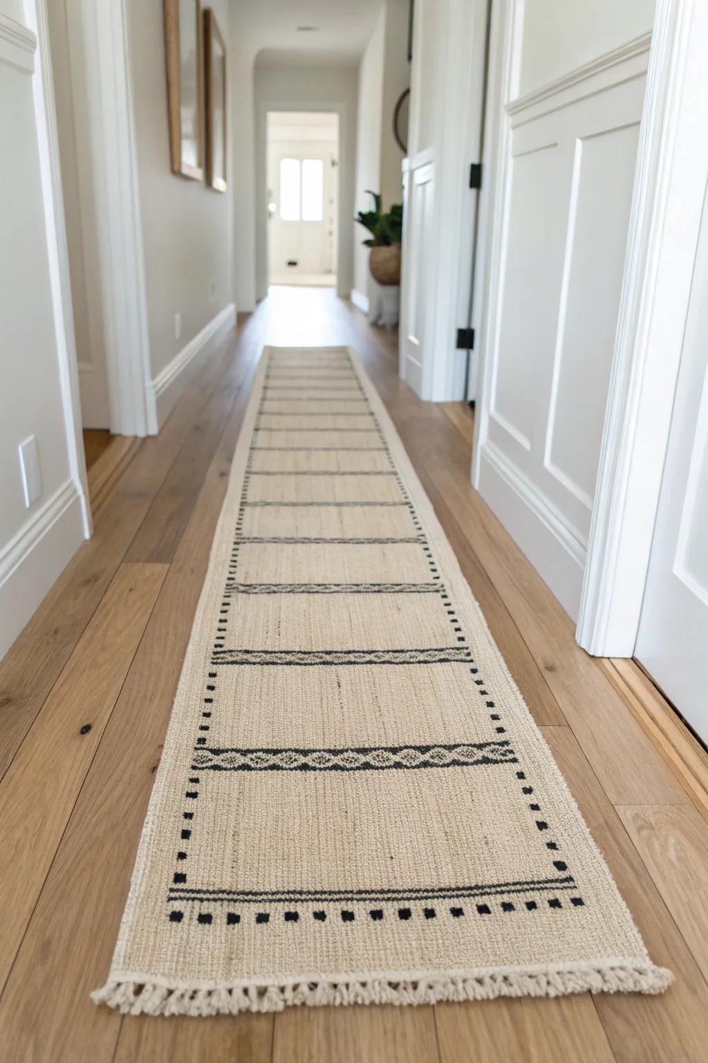 Center your runner and leave floor visible on both sides for a polished, airy entryway.