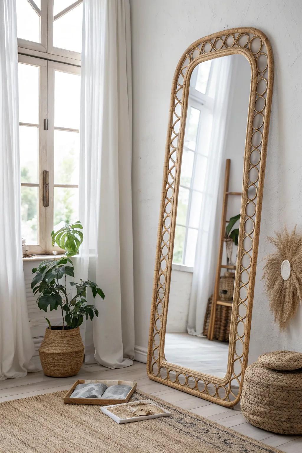 One oversized mirror opposite a window instantly doubles light and makes a tiny living room feel bigger.