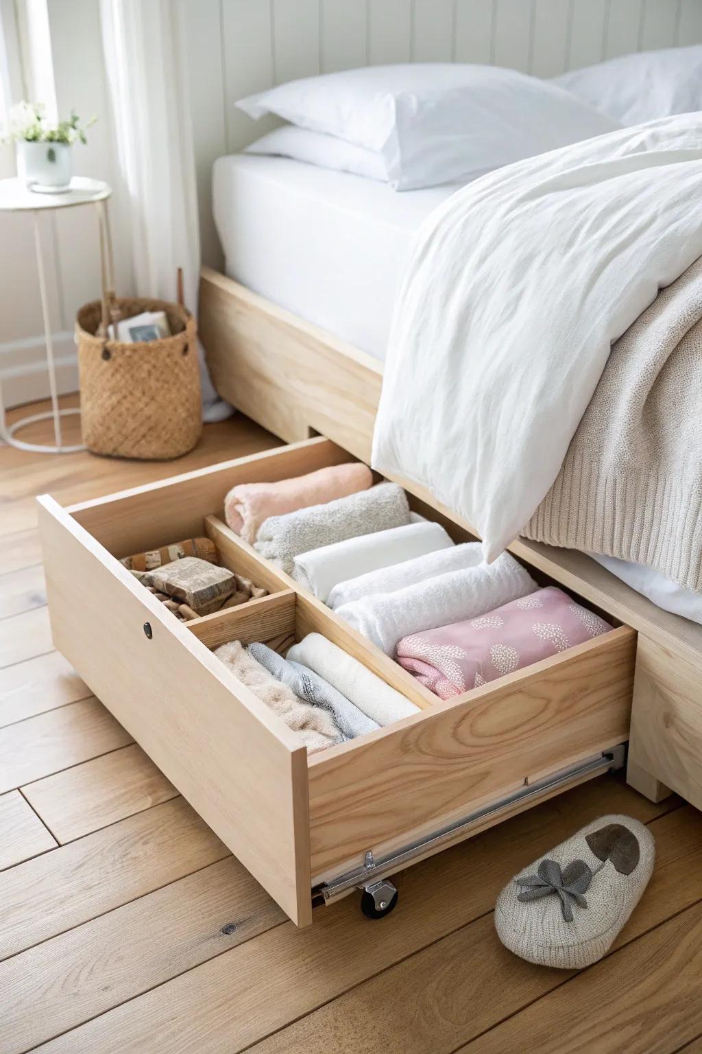 Discover the hidden potential of under-bed storage with these elegant, handcrafted bins—perfect for your fabric treasures.