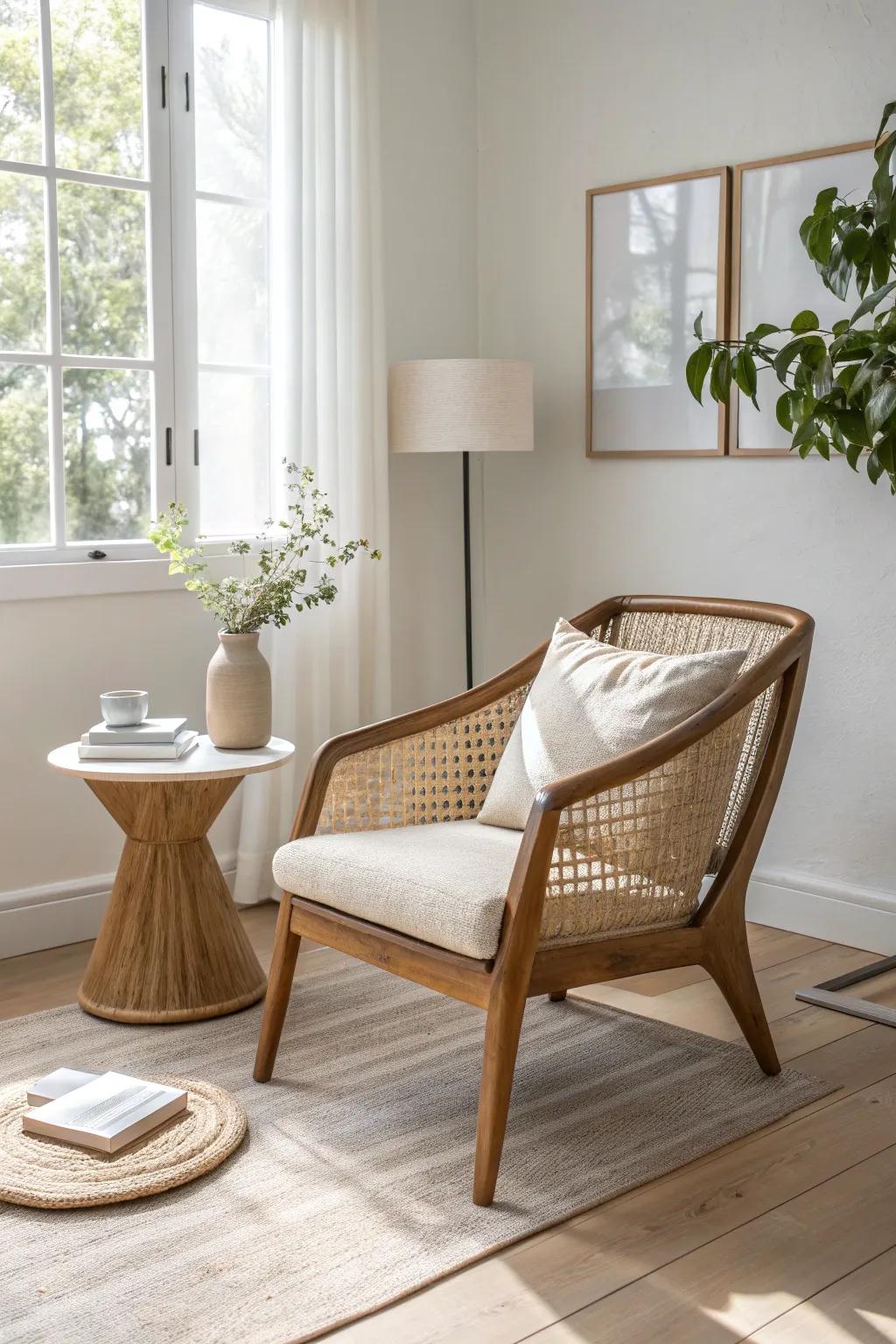 Swap the bulky sofa for a cozy corner chair—more space to breathe and move.