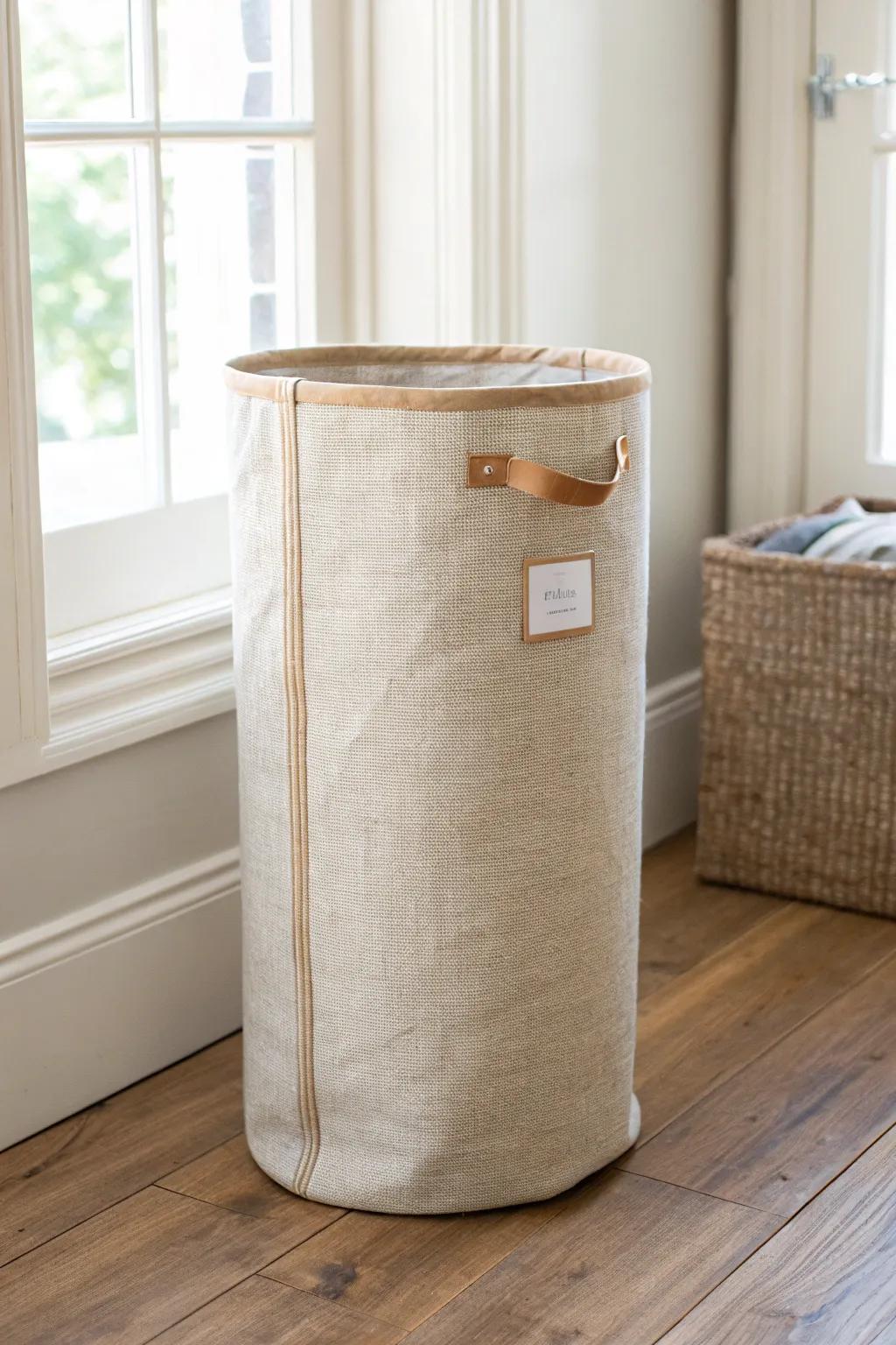 A tall foldable bin that labels neatly and collapses flat when your closet needs space.