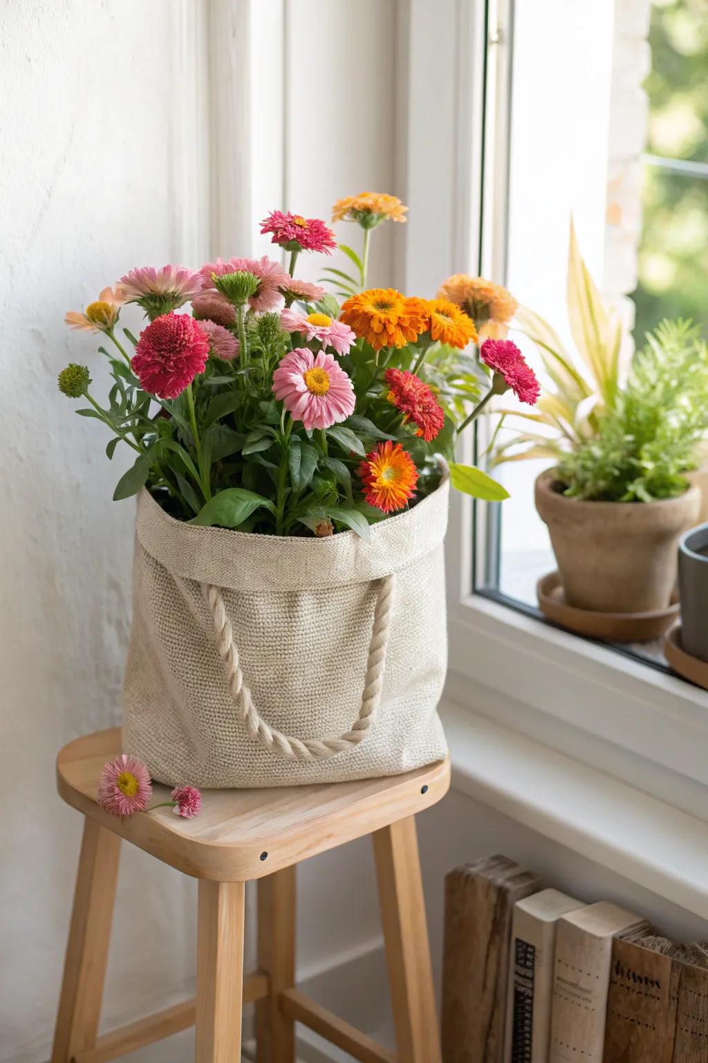 One flower grow bag = instant balcony charm and a pollinator magnet for your veggie setup.