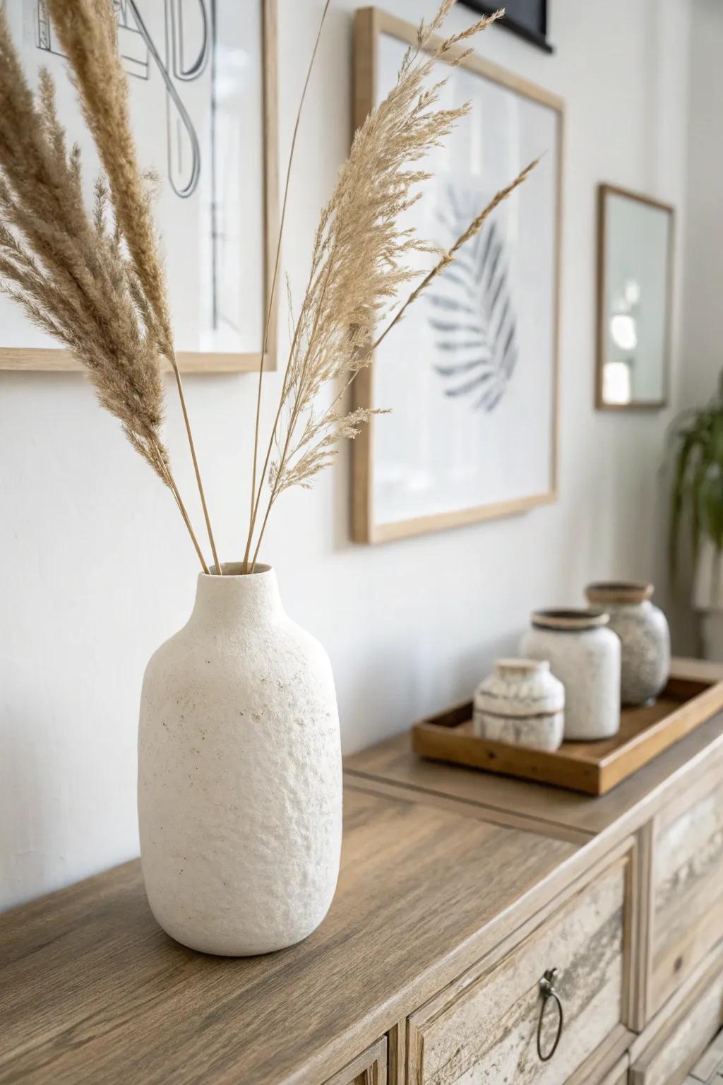 Style one console moment: a handmade vase and simple tray for a calm, usable hallway.