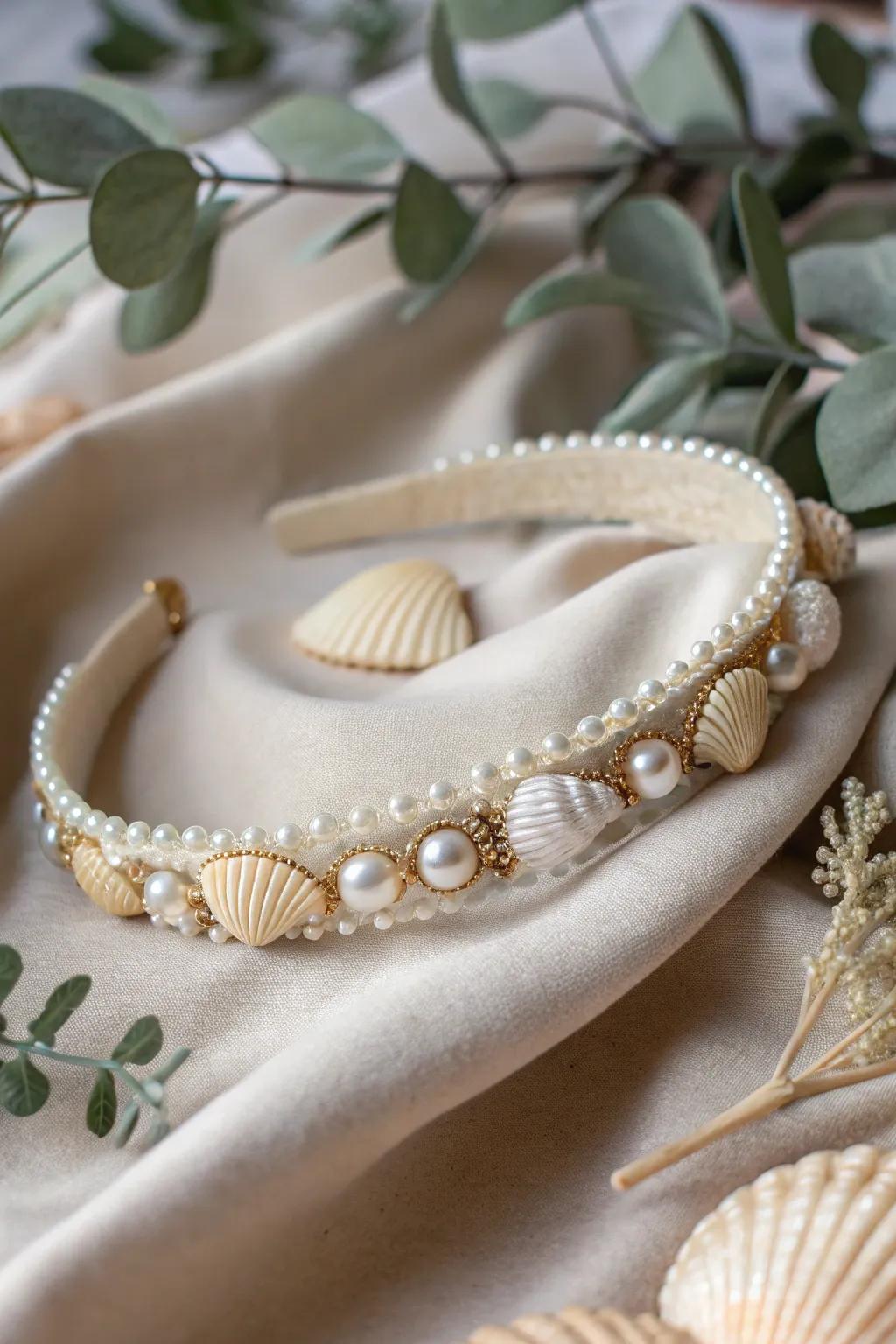 Embrace the ocean's allure with this mermaid-inspired headband, a masterpiece of nature and craftsmanship.