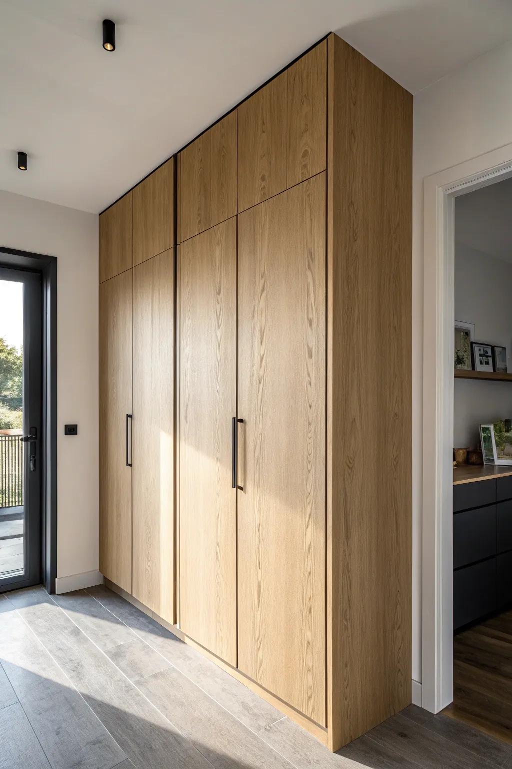 A tall “pantry” cabinet that’s actually a hidden door—seamless, chic, and space-saving.
