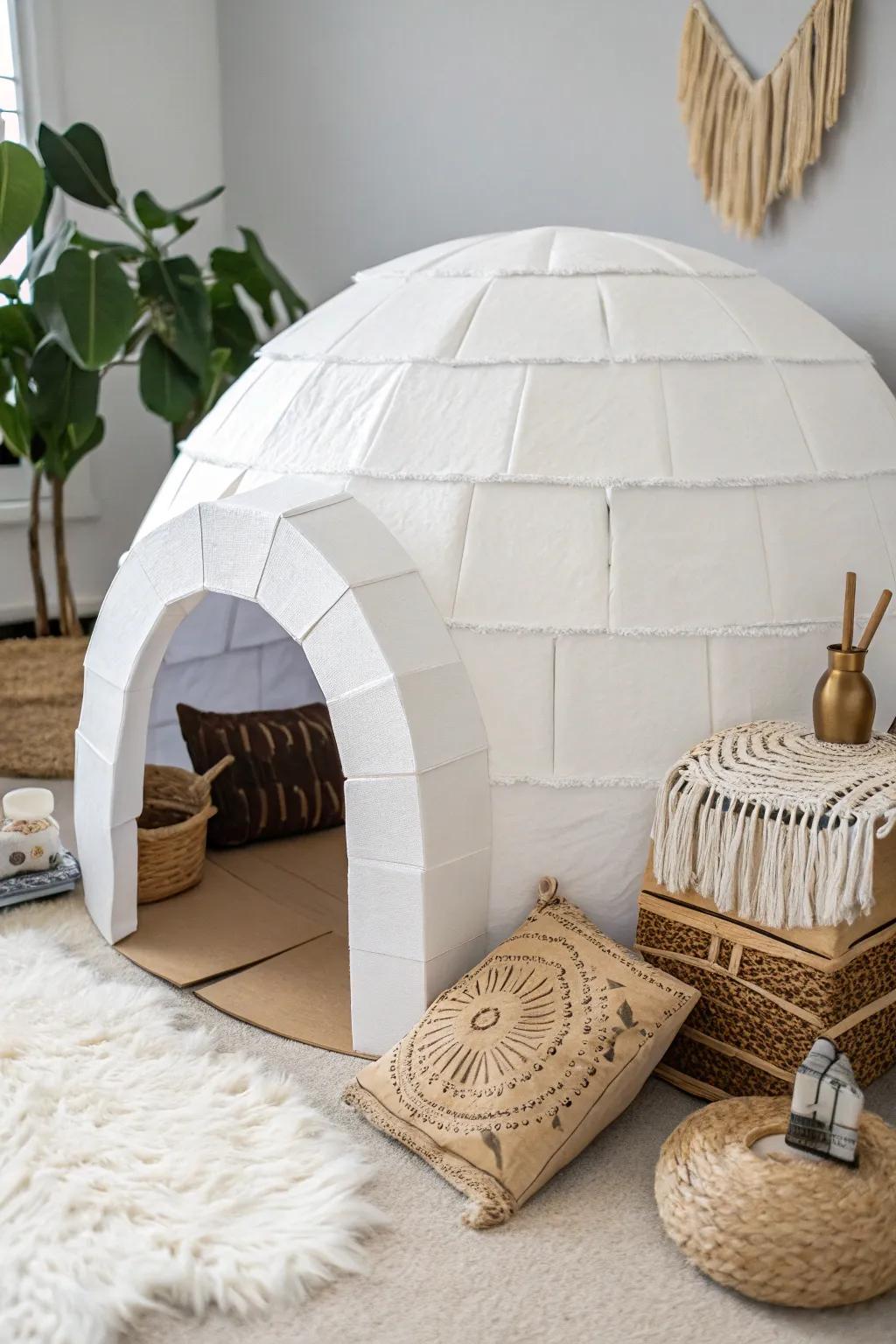 Transform cardboard into a minimalist igloo masterpiece—where play meets Scandinavian charm.