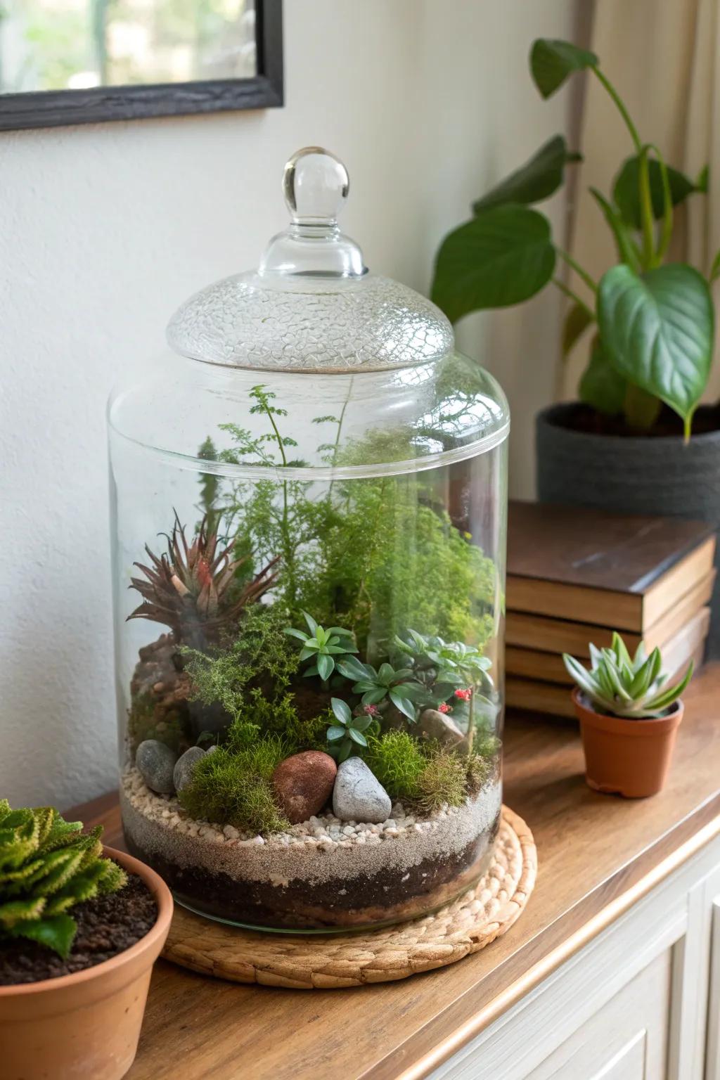 Old aquarium, new life: a humidity-loving mini greenhouse that turns plants into living decor.