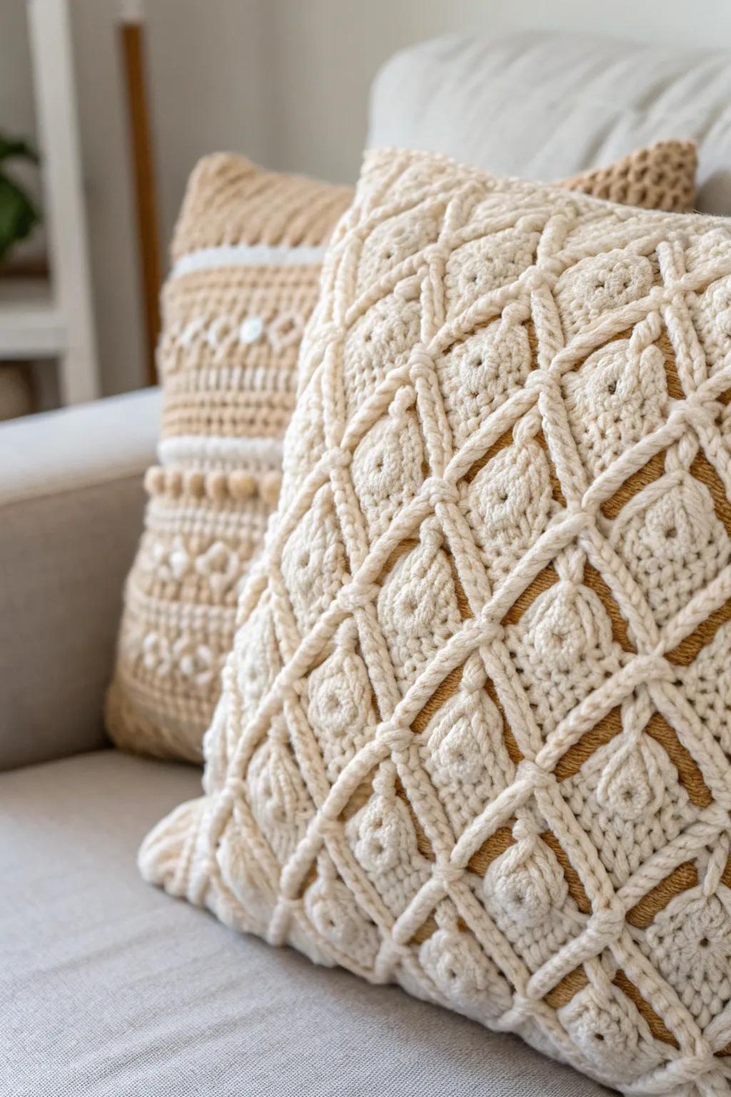 Add a touch of cozy elegance to your space with this textured crochet cushion cover, perfect for minimalist decor lovers.