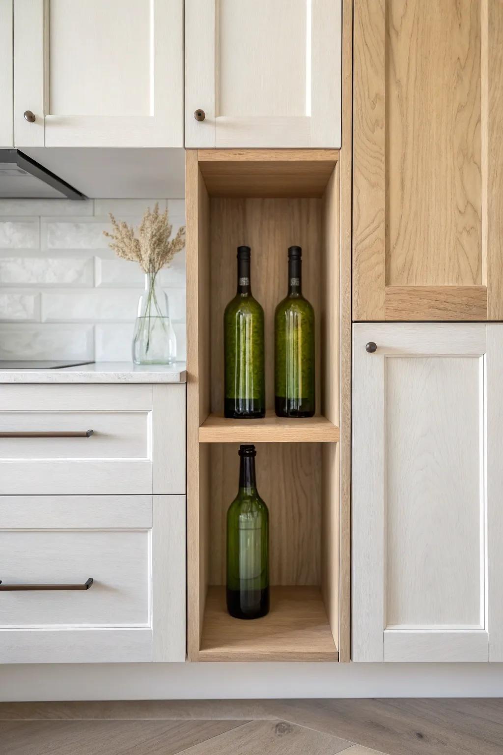 Turn that tiny cabinet gap into a chic wine cubby—simple, tidy, and totally intentional.