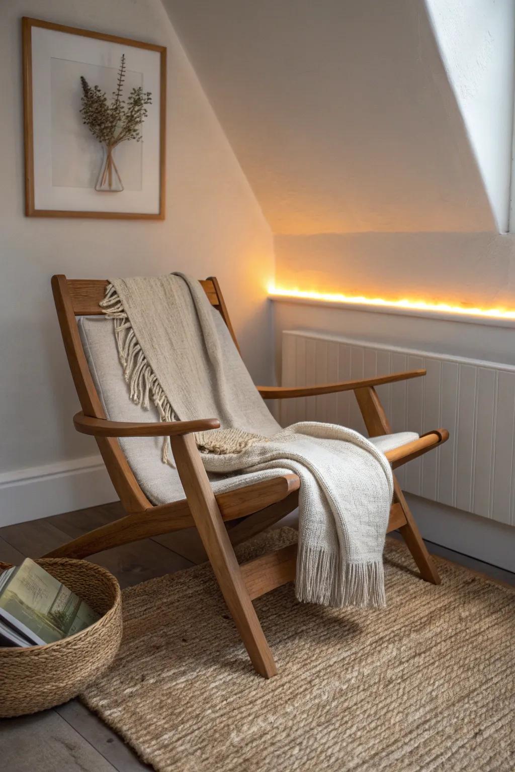 Turn one spare corner into a cozy reading nook with a warm LED halo glow.