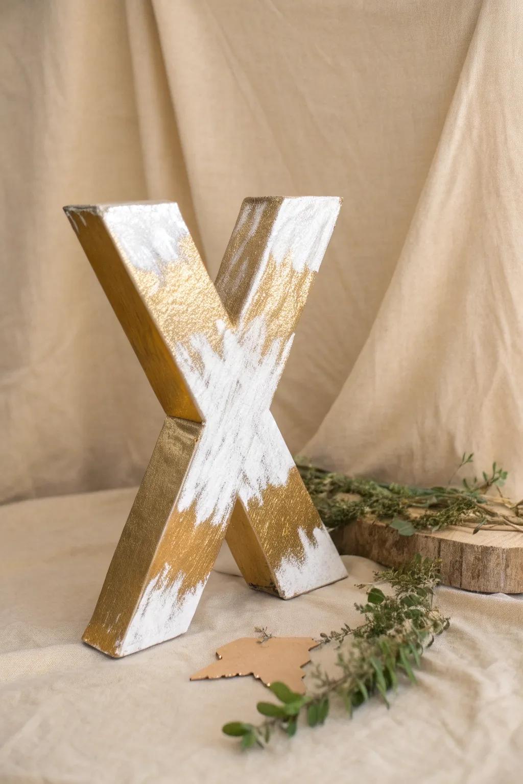 Transform everyday materials into art with this elegant foil-painted letter 'X'. Perfect for adding a touch of shimmer to your space!