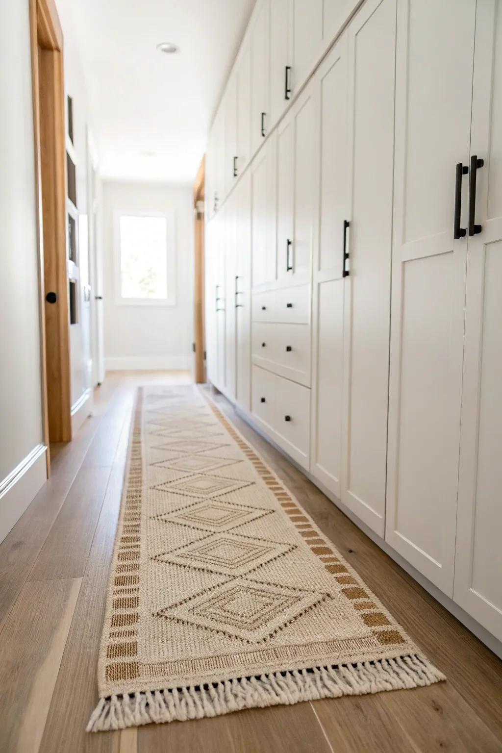 A washable runner rug turns a long closet into a cozy, dressing-room-worthy walkway.