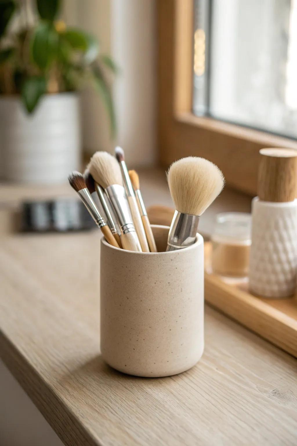 A simple cup keeps everyday brushes upright, clean, and instantly more put-together.