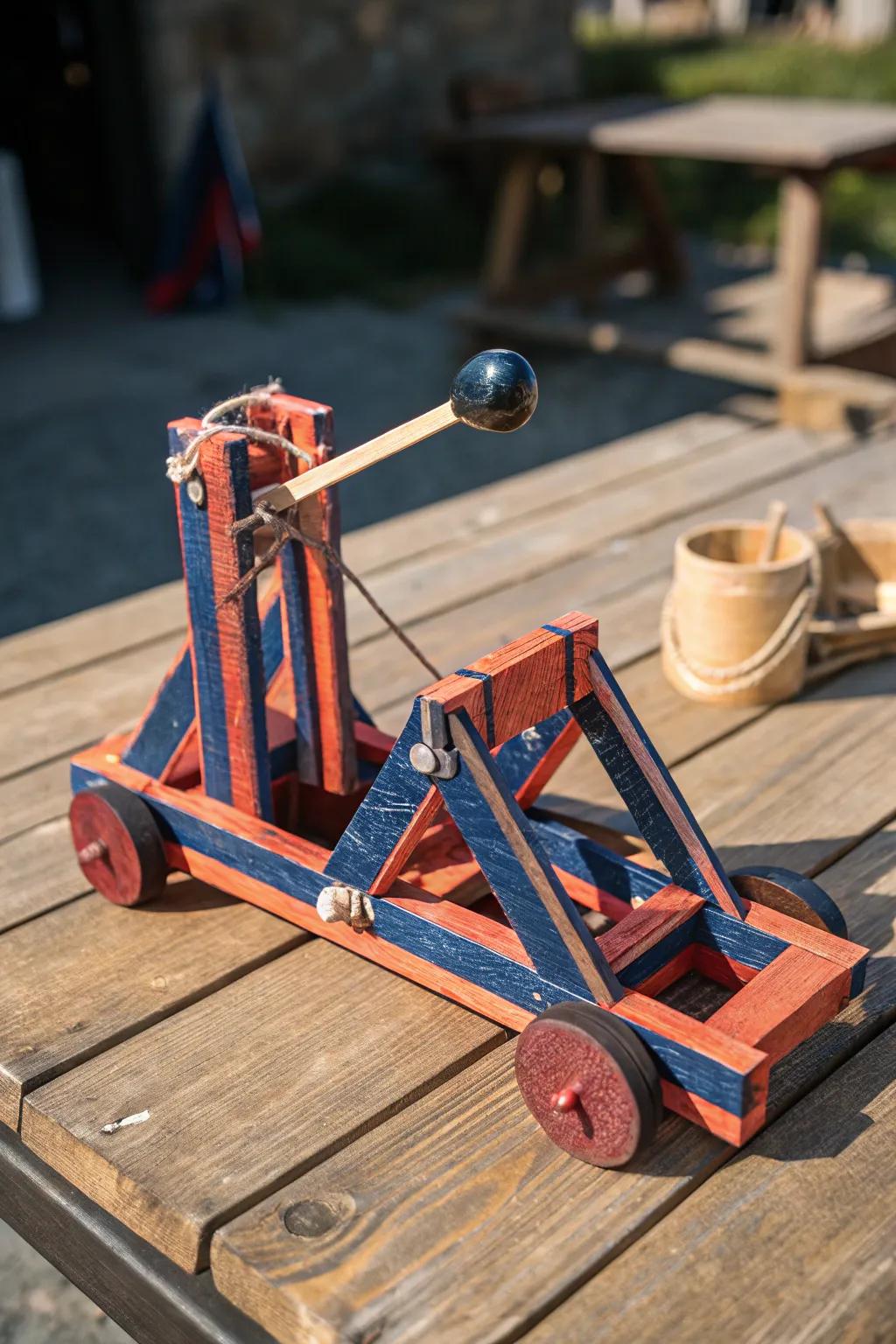Launch into creativity with this eco-friendly, boldly colored catapult crafted from recycled materials.