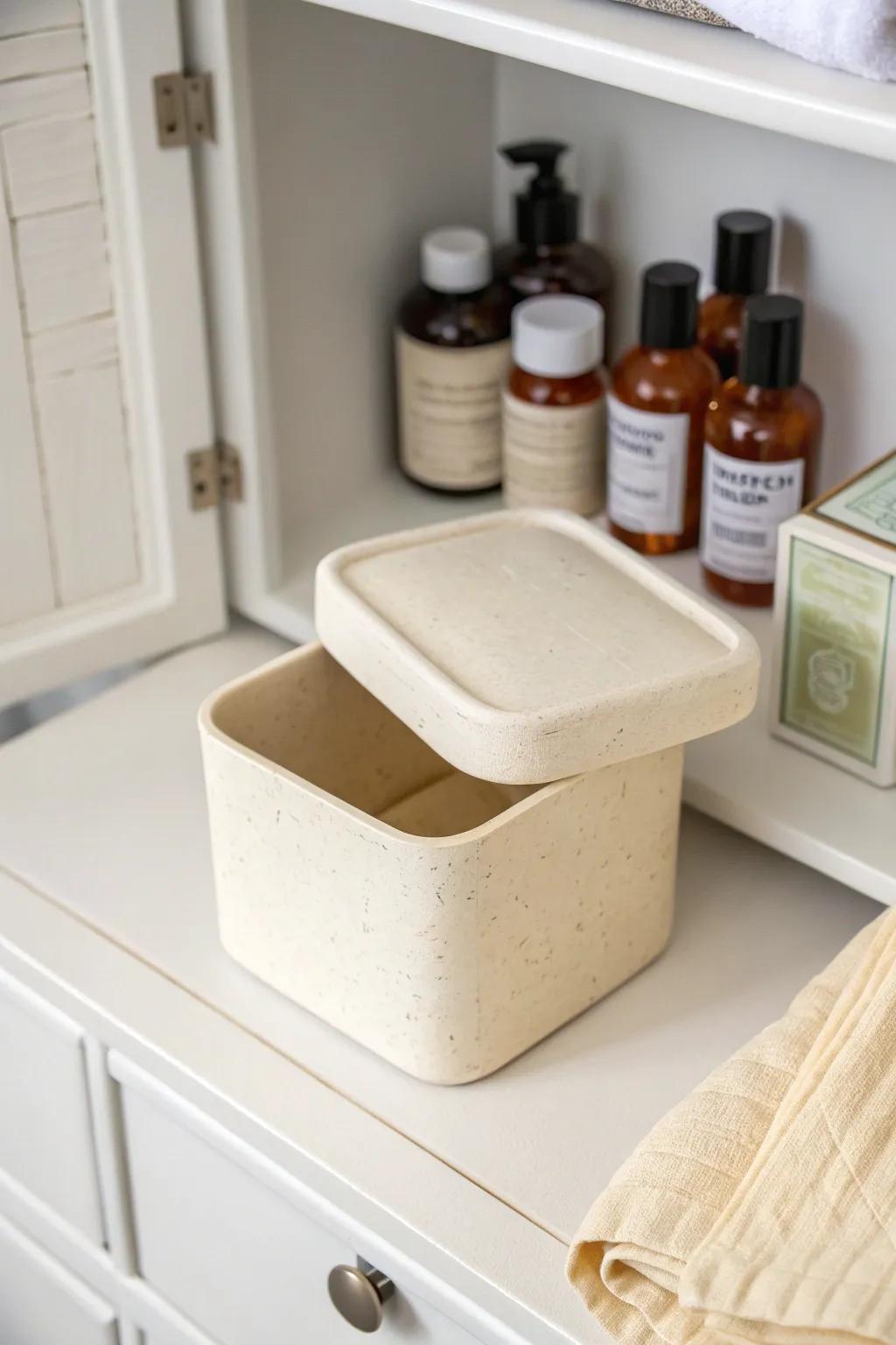 Store backstock up high—lidded bins keep your medicine cabinet calm and clutter-free.