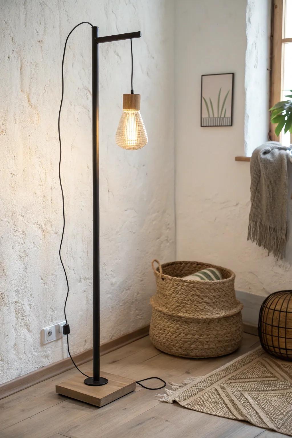 Layered lighting: warm floor lamp + soft overhead glow makes a studio feel instantly grown-up.