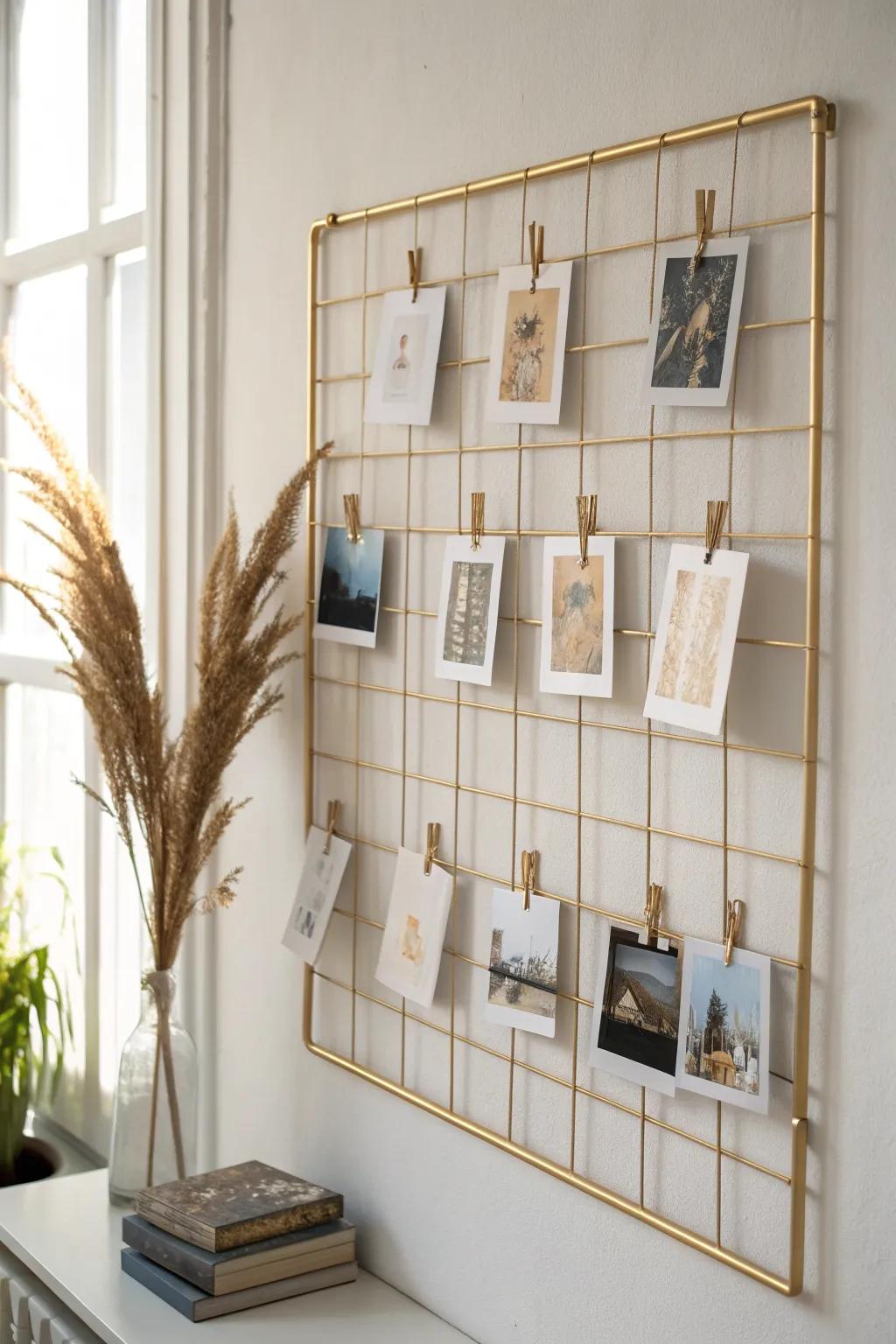 Swap bulky frames for a simple clip grid—curated memories with clean, minimalist calm.