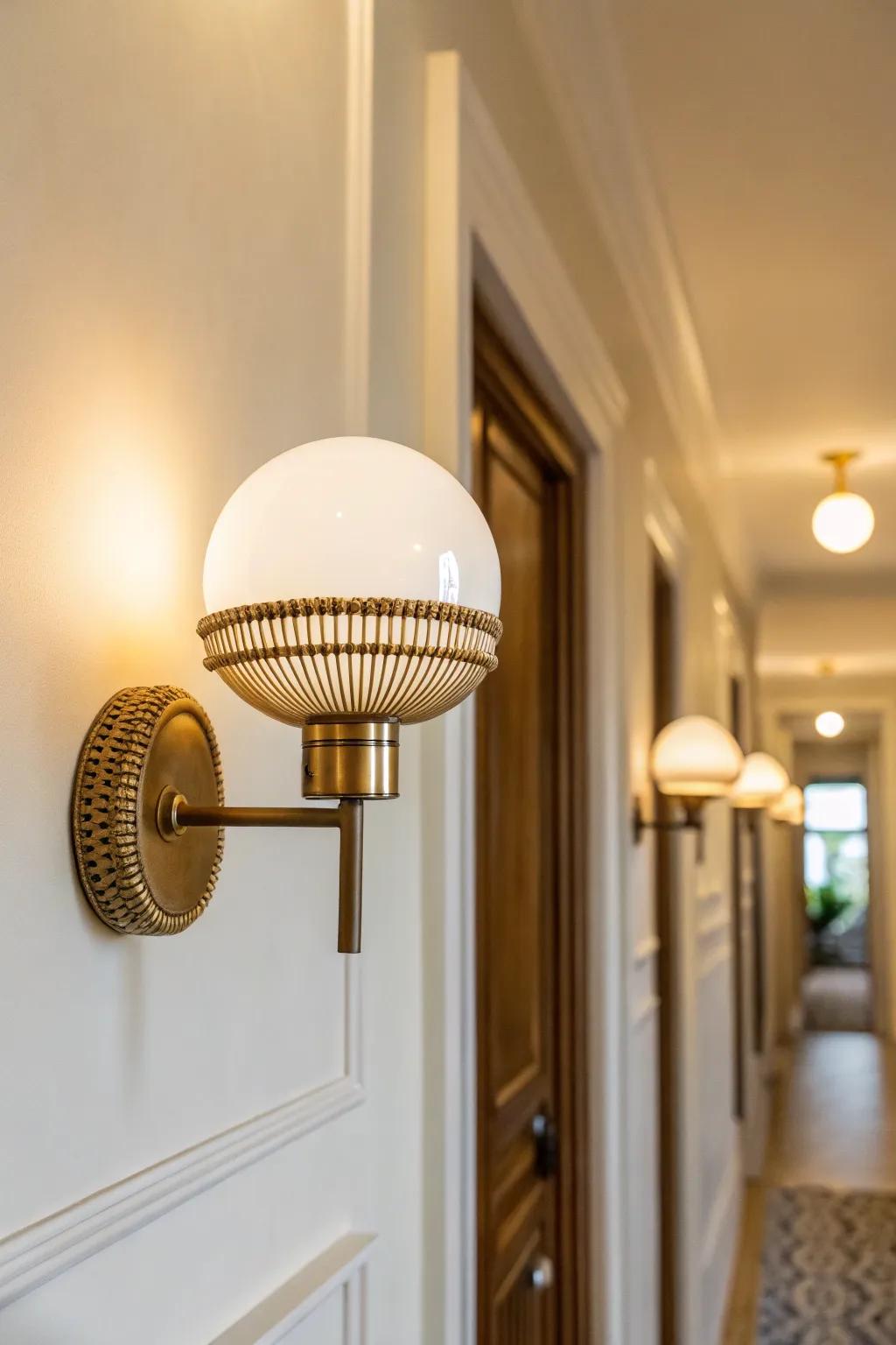 Matching modern sconces add calm symmetry—small hallway, instantly more polished and high-end.