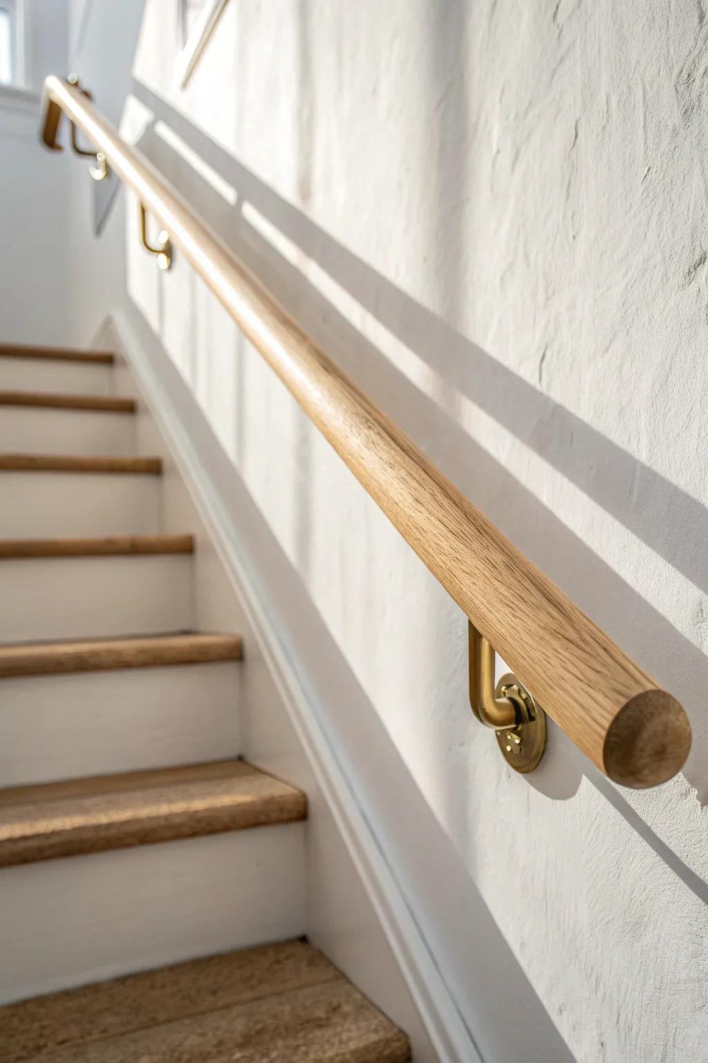 Swap bulky rails for a sleek wall-mounted handrail to instantly open up a narrow stairway.
