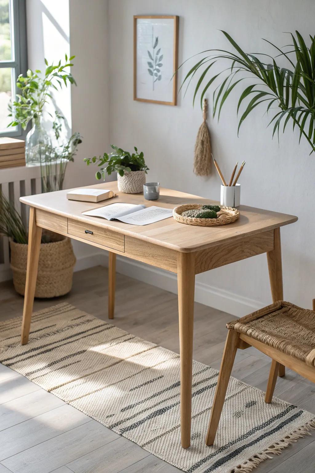 A dining table that works overtime—calm, crafted, and ready to tuck work away at dinner.
