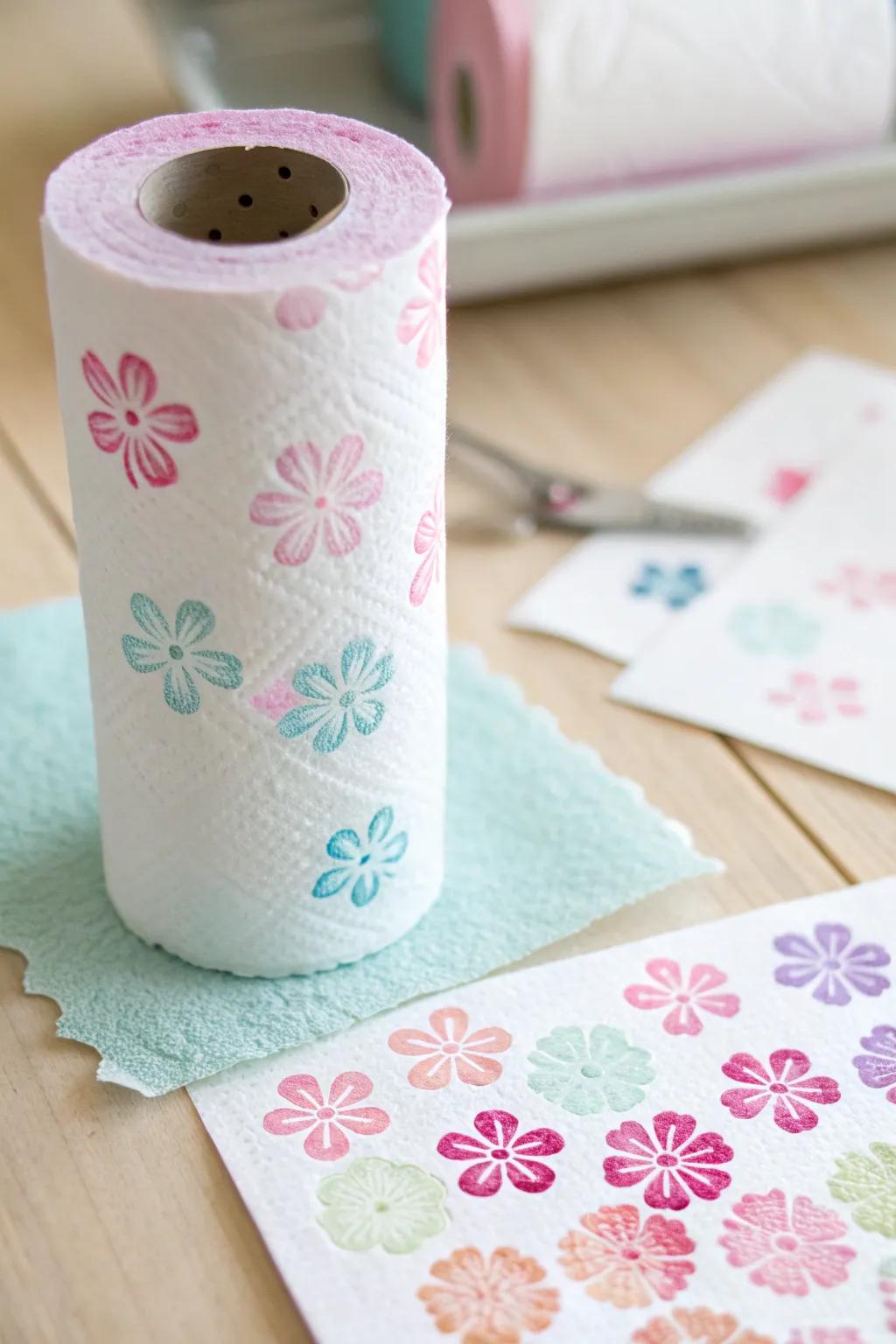 Crafting beauty with simplicity: Create charming floral designs using the humble paper towel roll.