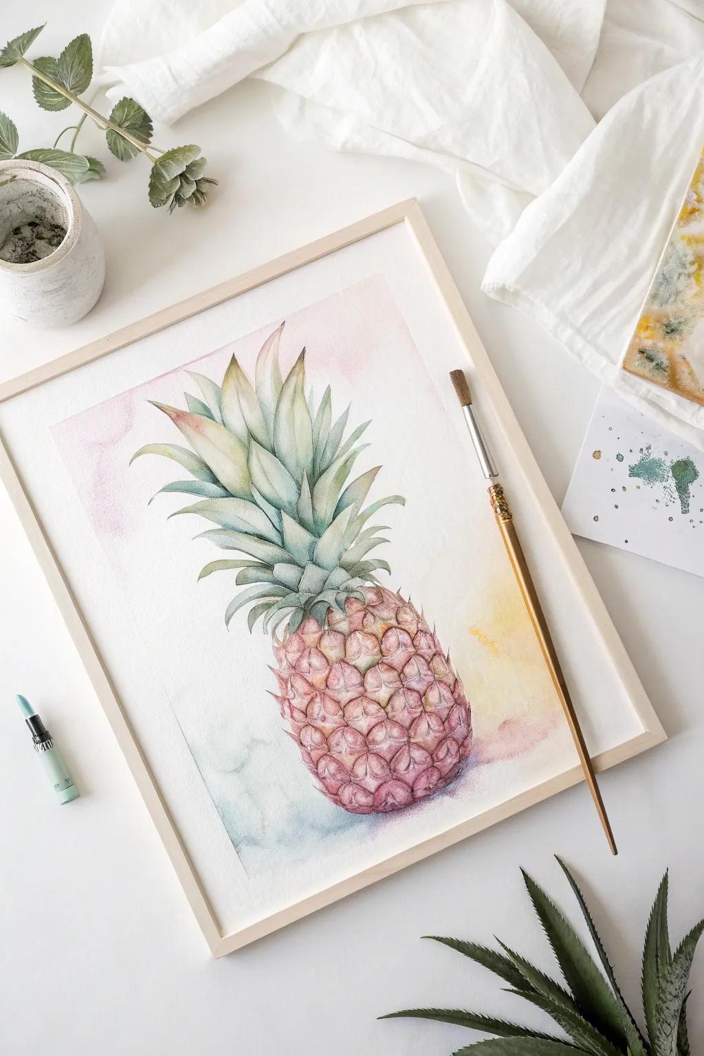 Dreamy Watercolor Pineapple: Embrace the softness and simplicity of art with a Scandinavian touch.