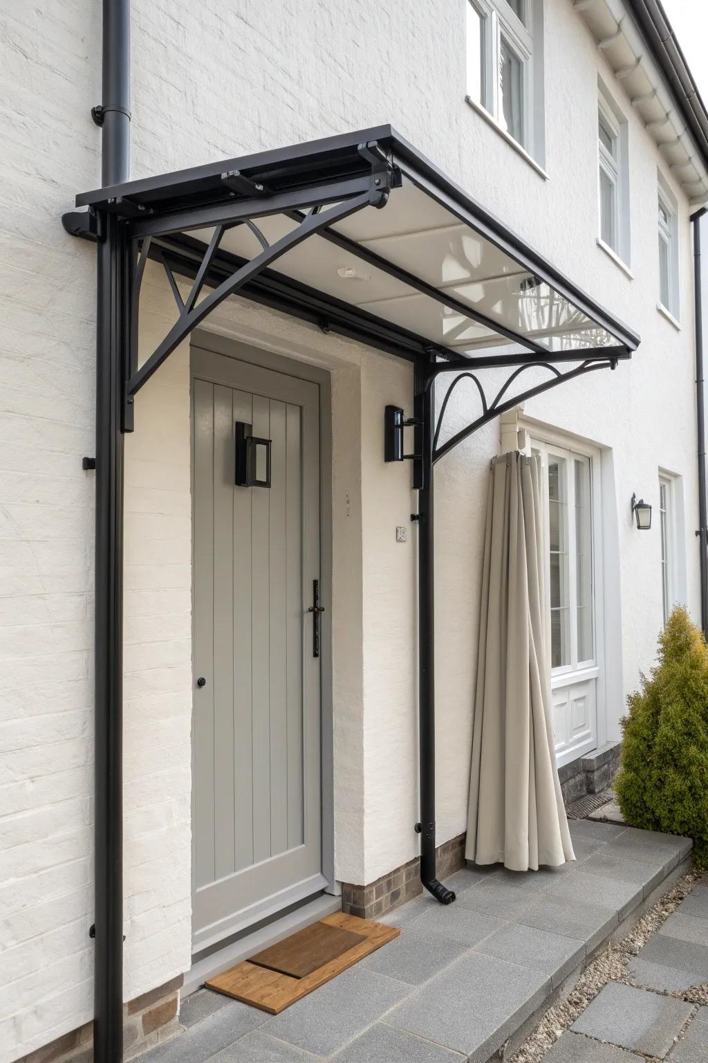 Crisp matte metal canopy—durable, low‑maintenance, and effortlessly modern for rainy climates.