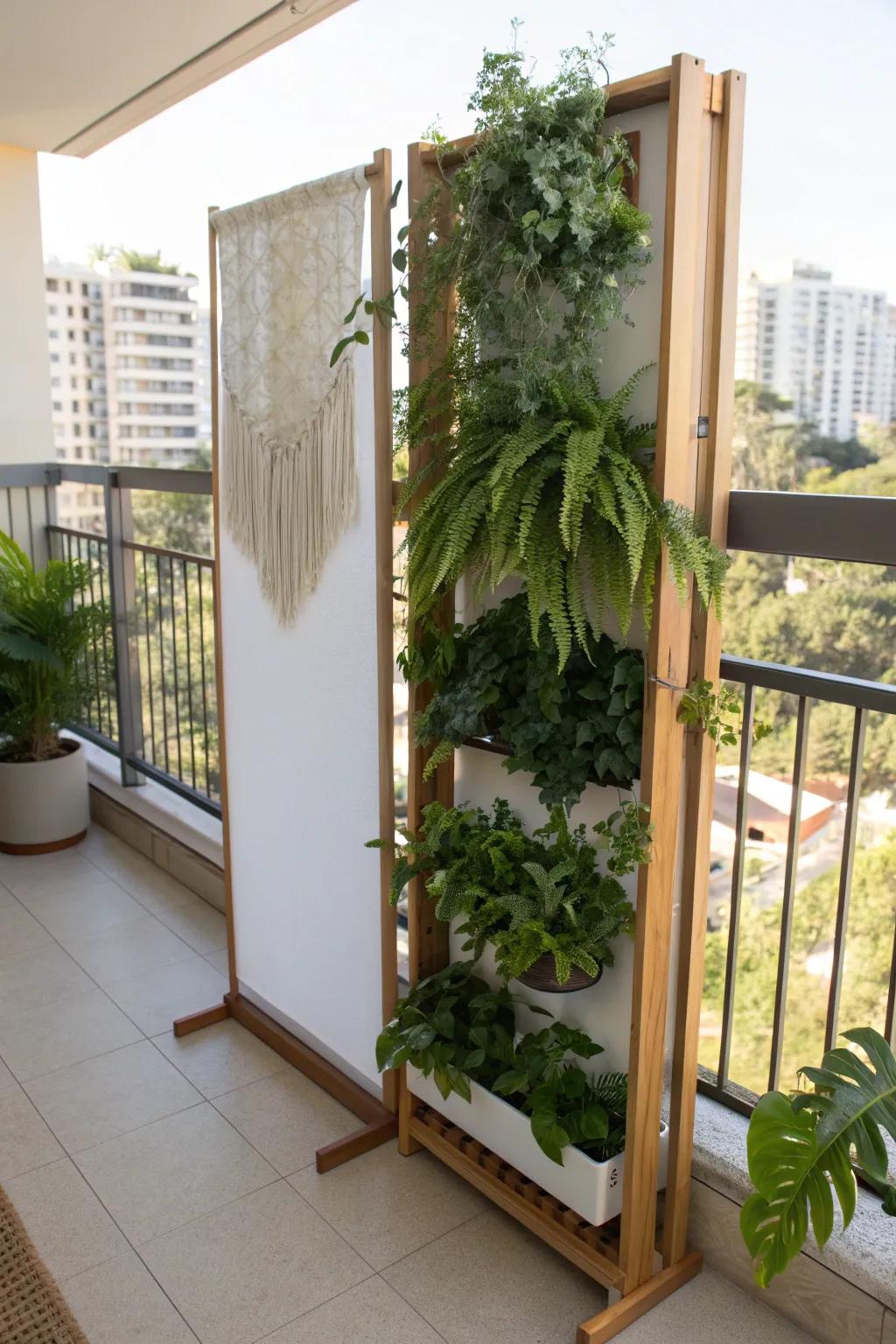 Go vertical: a lush living wall screen that adds privacy and greenery without using floor space.