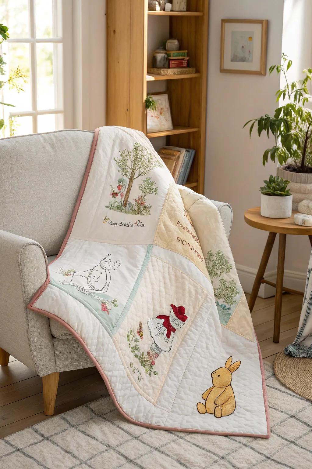 Wrap your little ones in the magic of storytime with a quilt that brings their favorite tales to life. 🌿📚