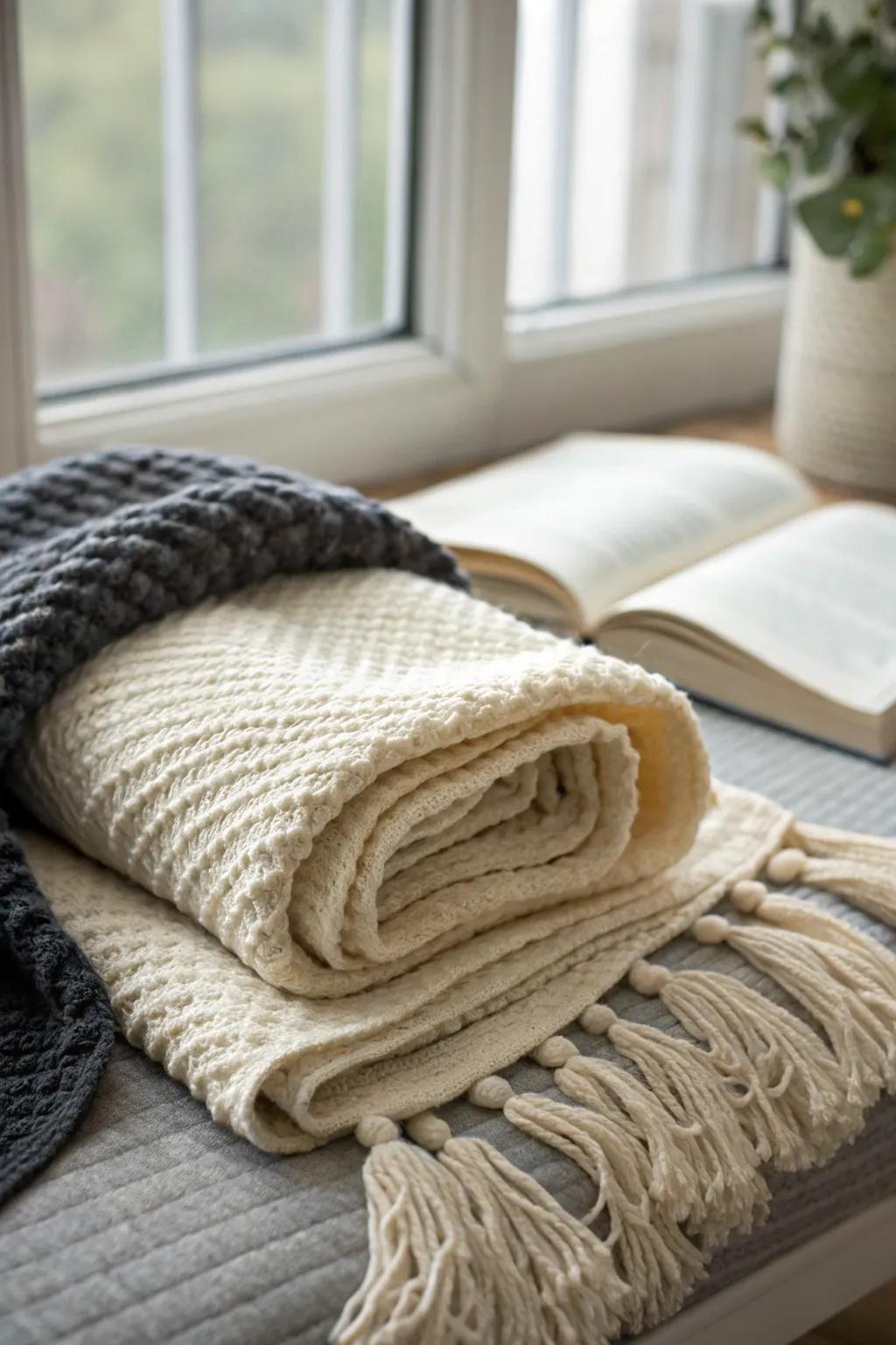 A handwoven throw with tassels—instant hygge texture for an adult reading nook.