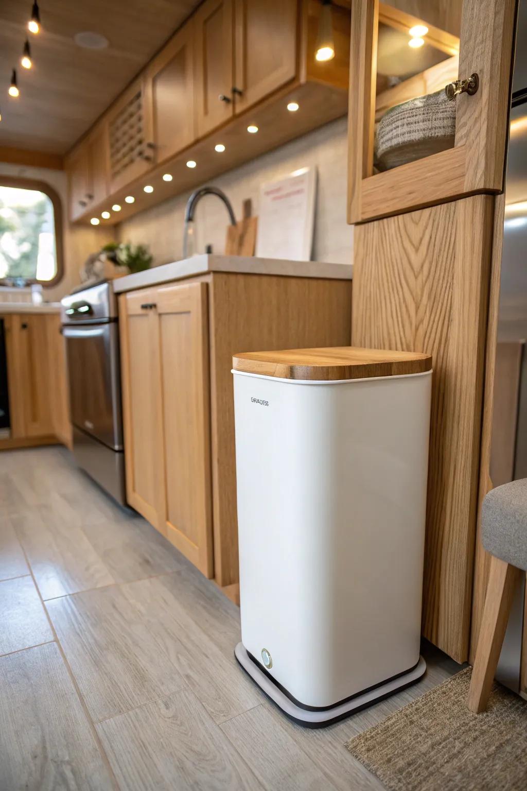 Park a bigger trash can on the pantry floor for a built-in look—and fewer trips to empty it.