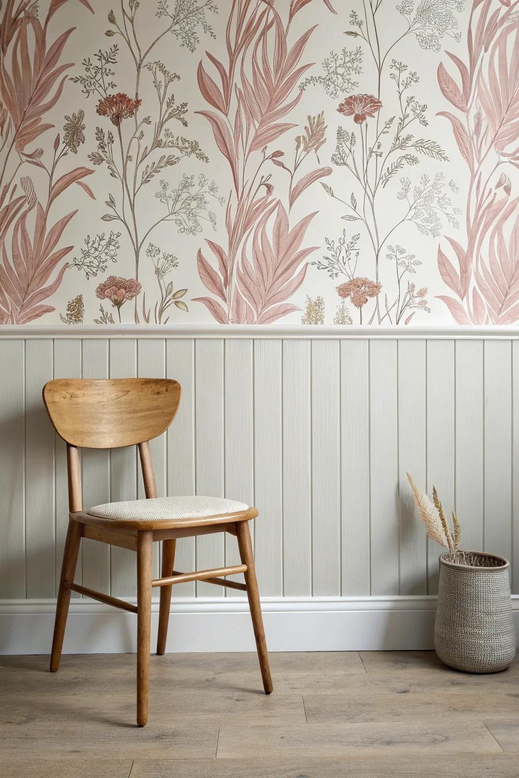 Try the half wallpaper, half panel look for an airy RV wall with instant character.