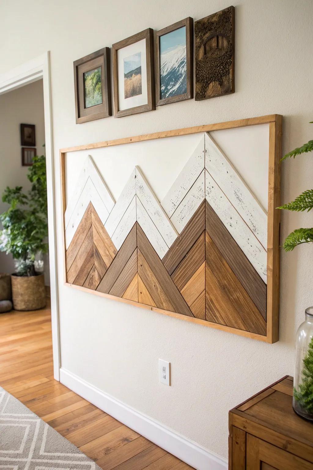 Cozy mountain-range wall art made from scrap wood—minimal, warm, and beautifully handmade.