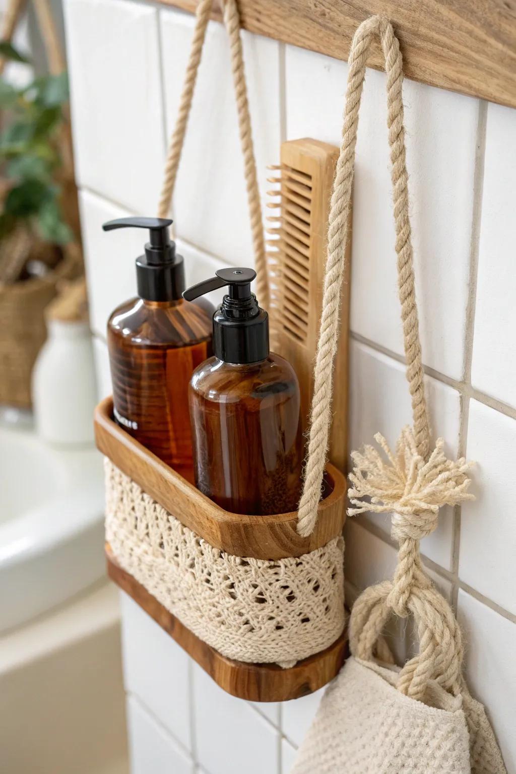 Two-zone shower caddy: hair on one side, body on the other—no more toppled bottles.