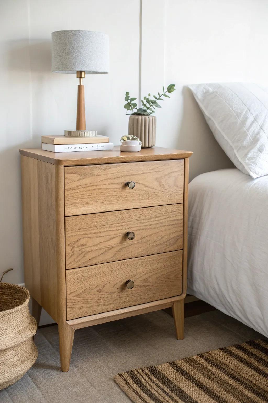 Turn a dorm dresser into a tidy nightstand—everything you need by the bed, no clutter.
