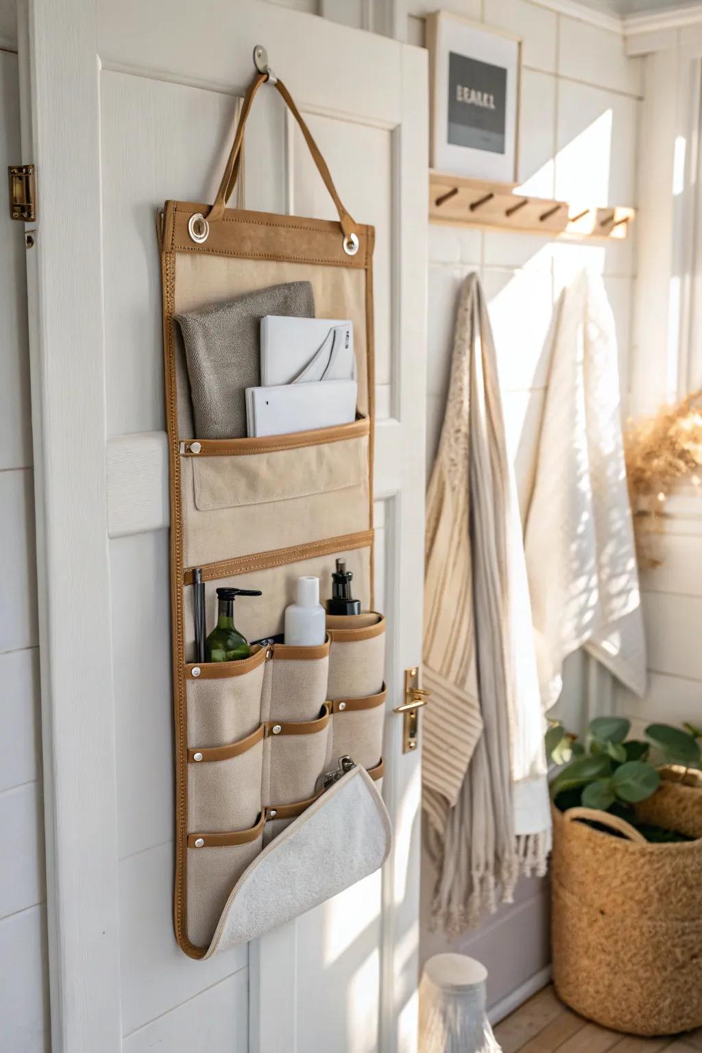 Turn the back of your linen-closet door into chic, hidden storage for small bathroom essentials.
