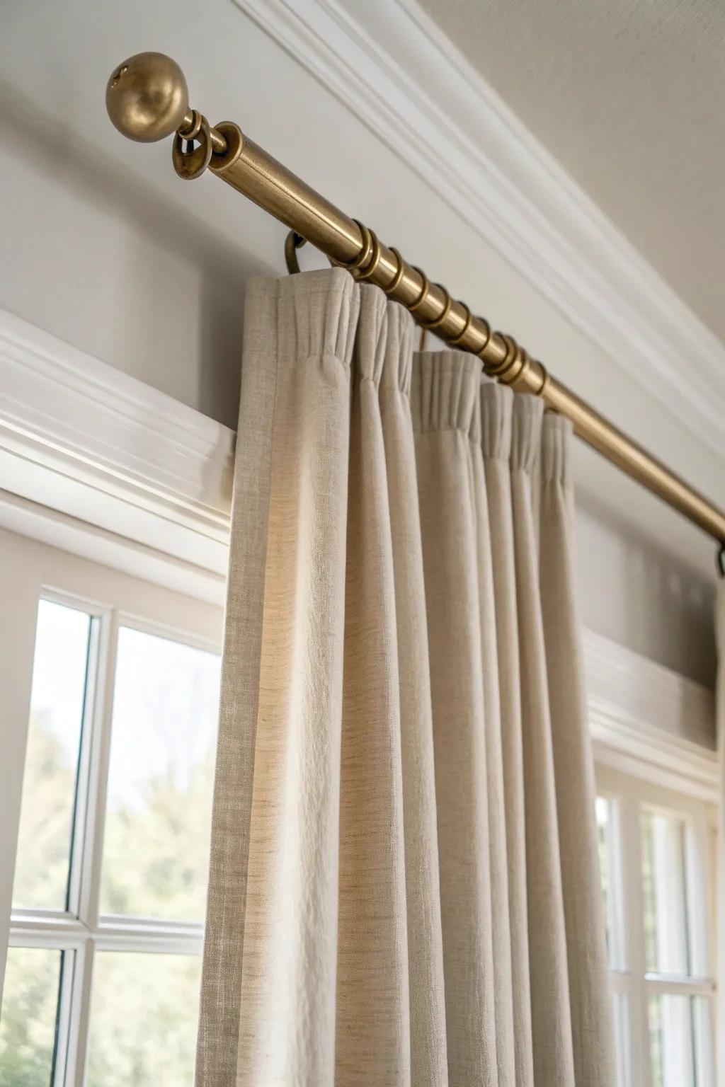 Hang curtains high and wide to fake taller ceilings and make a small bedroom feel luxe.