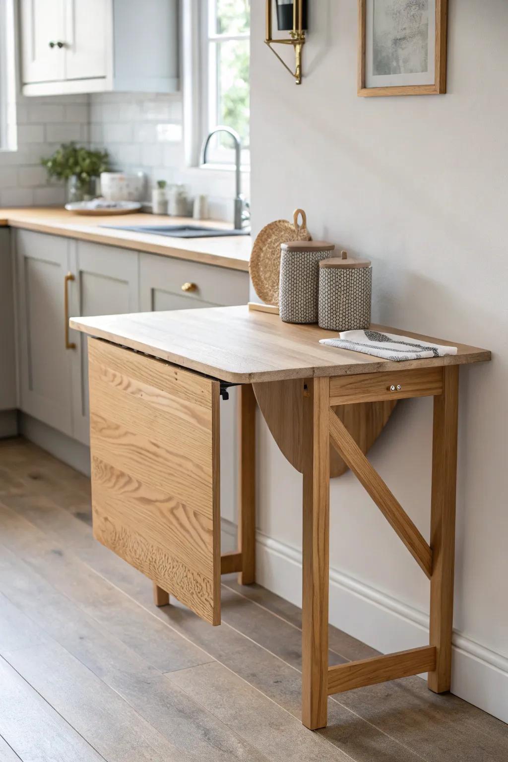 A fold-away drop-leaf table that gives you an eat-in spot—then opens the kitchen back up.