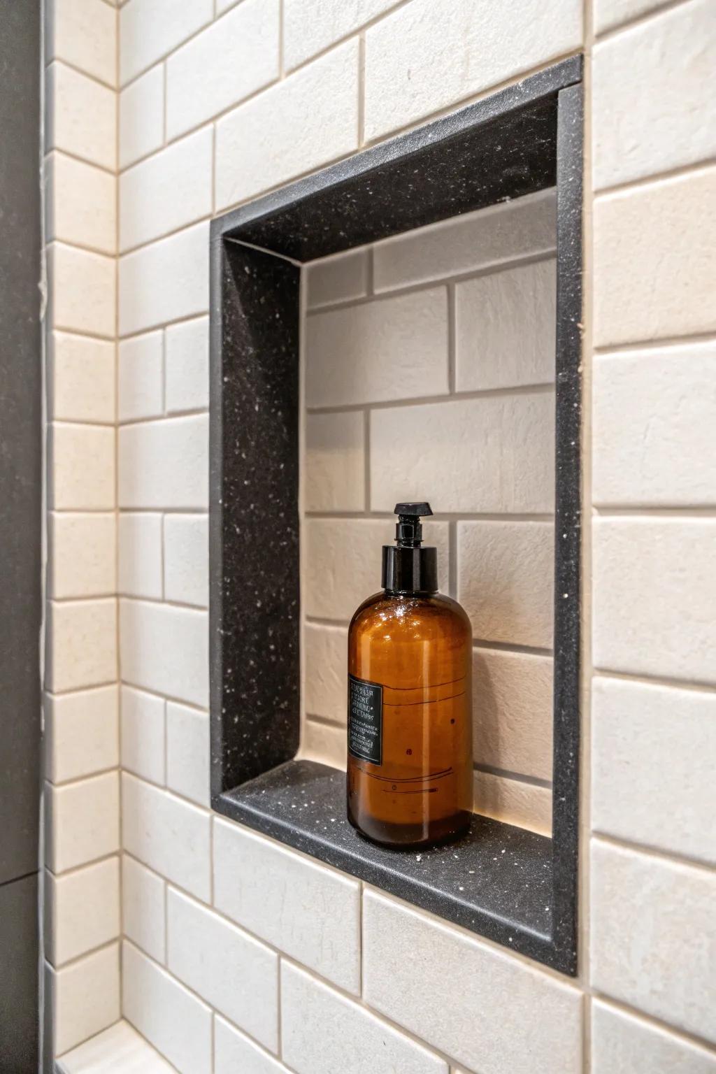 A built-in shower niche keeps tiny en suites clutter-free—style it with one beautiful bottle.