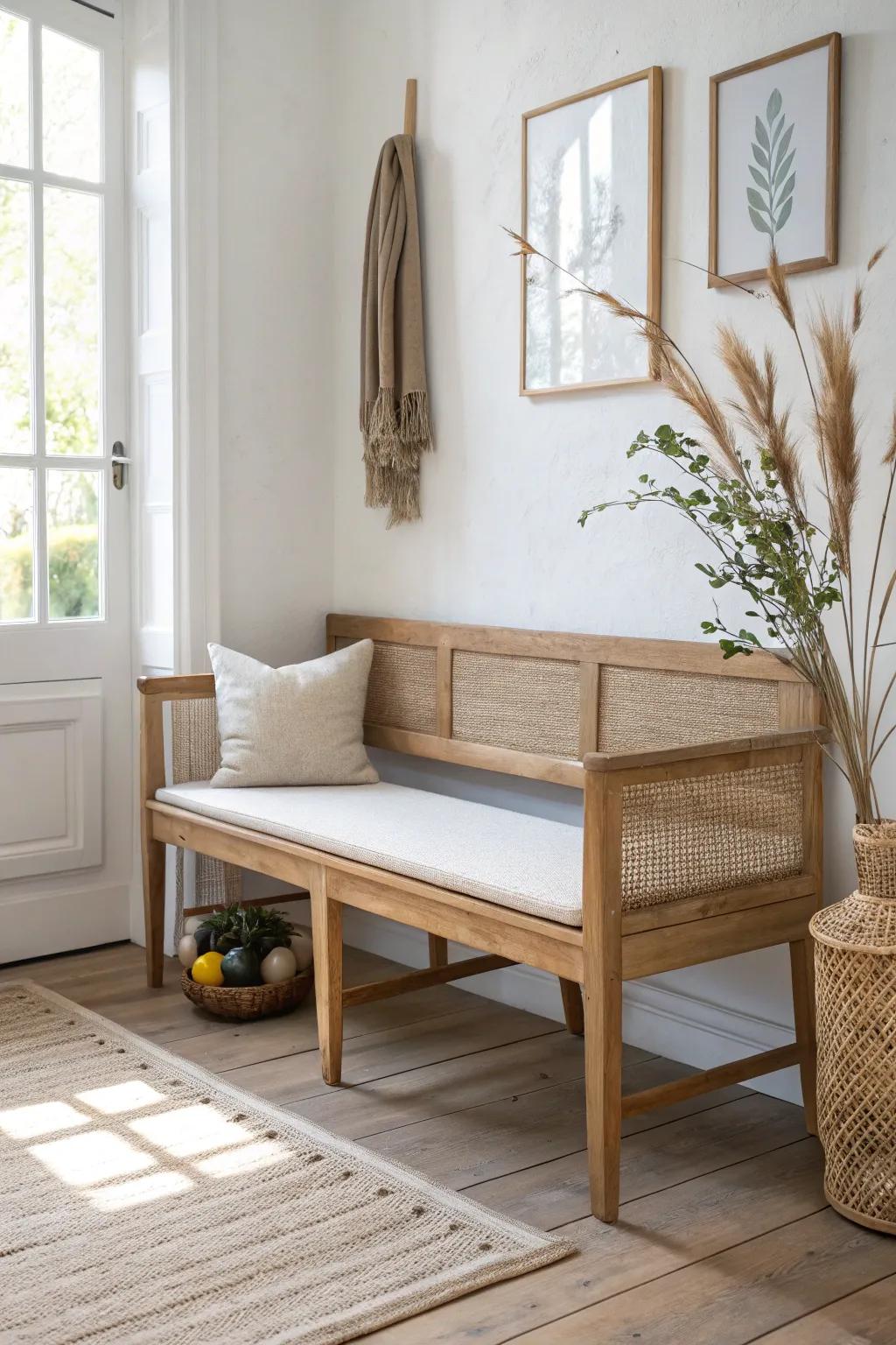 Turn an awkward corner into a calm, shoe-on spot with a minimalist corner bench.