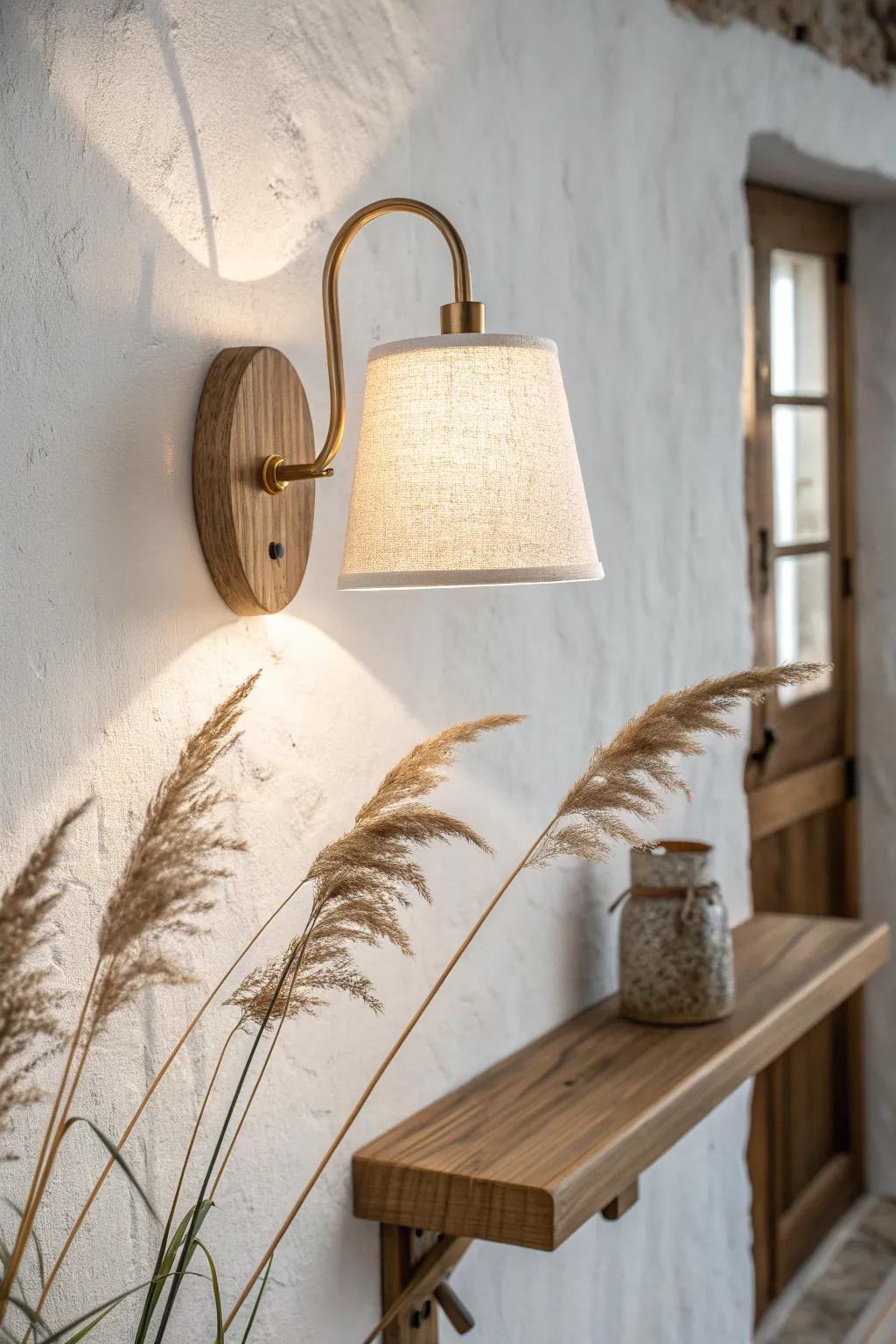 Swap table lamps for wall sconces—your tiny entry shelf stays clear and glows beautifully.