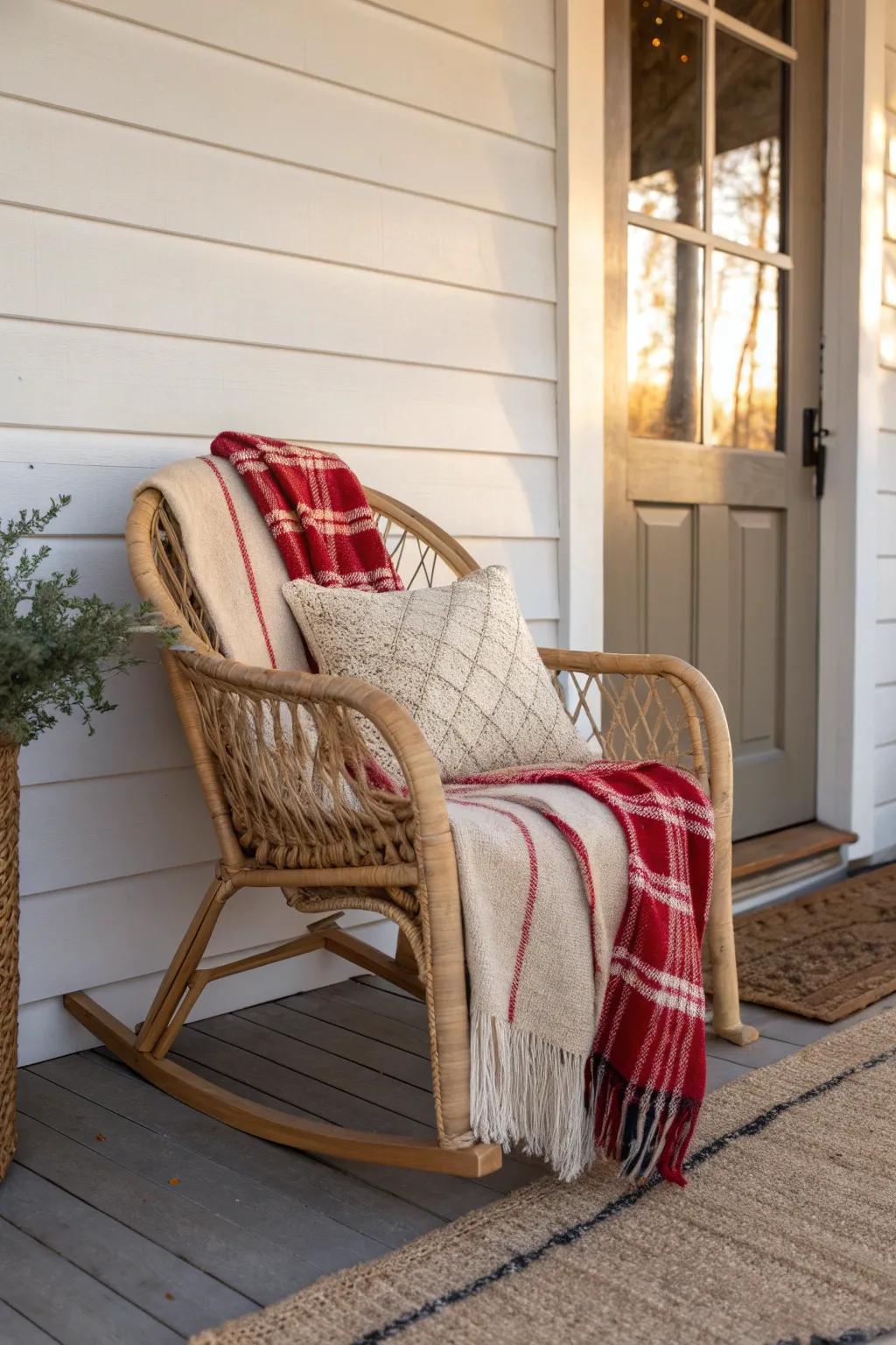One cozy porch chair + plaid throw creates a charming Christmas moment in the smallest space.