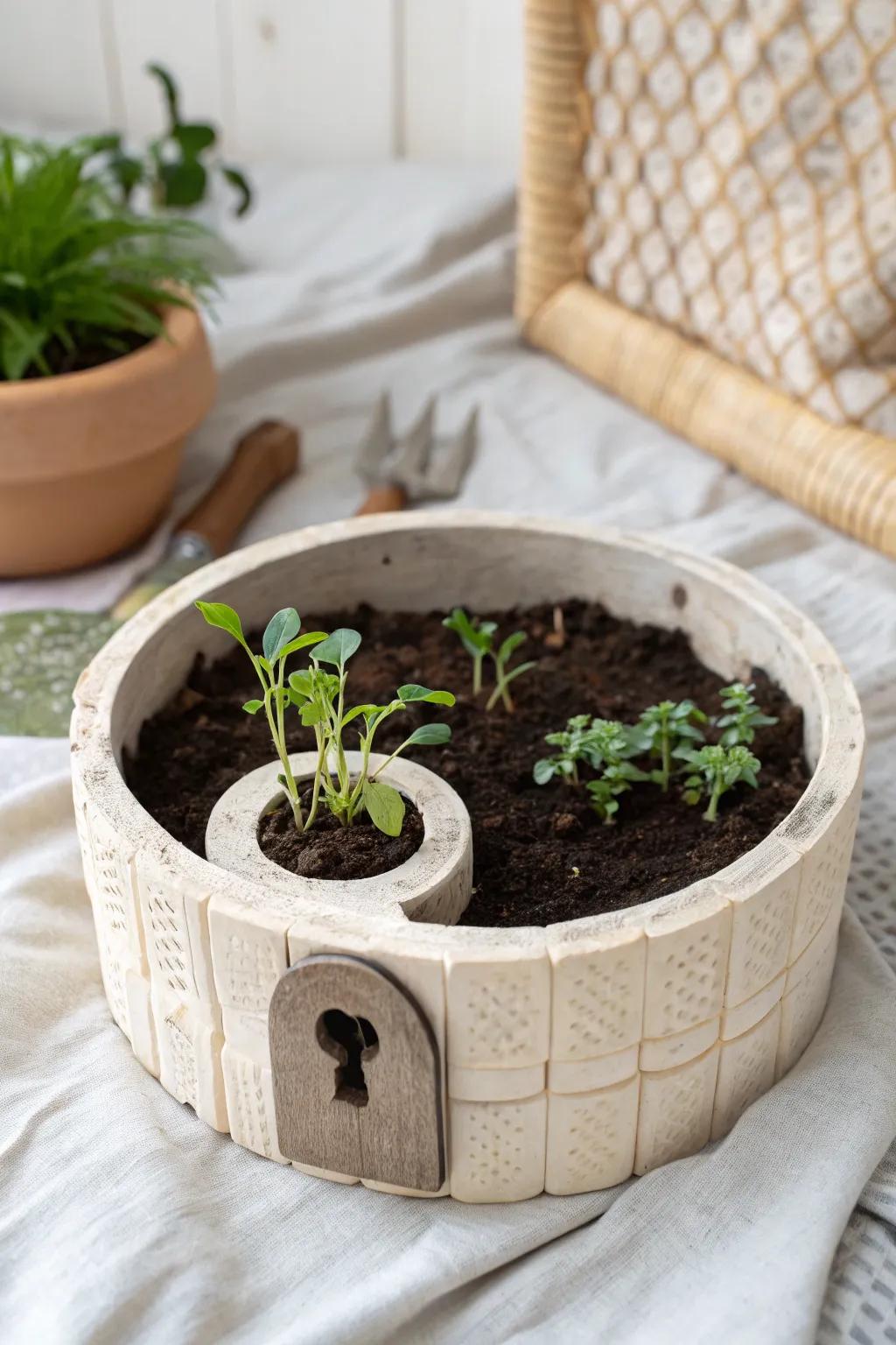 A keyhole bed’s center access makes small, packed garden beds easy to reach and harvest.