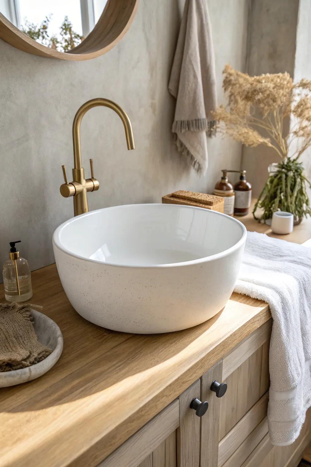 A rounded sink softens tight corners—more movement, fewer bumps, and a calmer small kitchen.